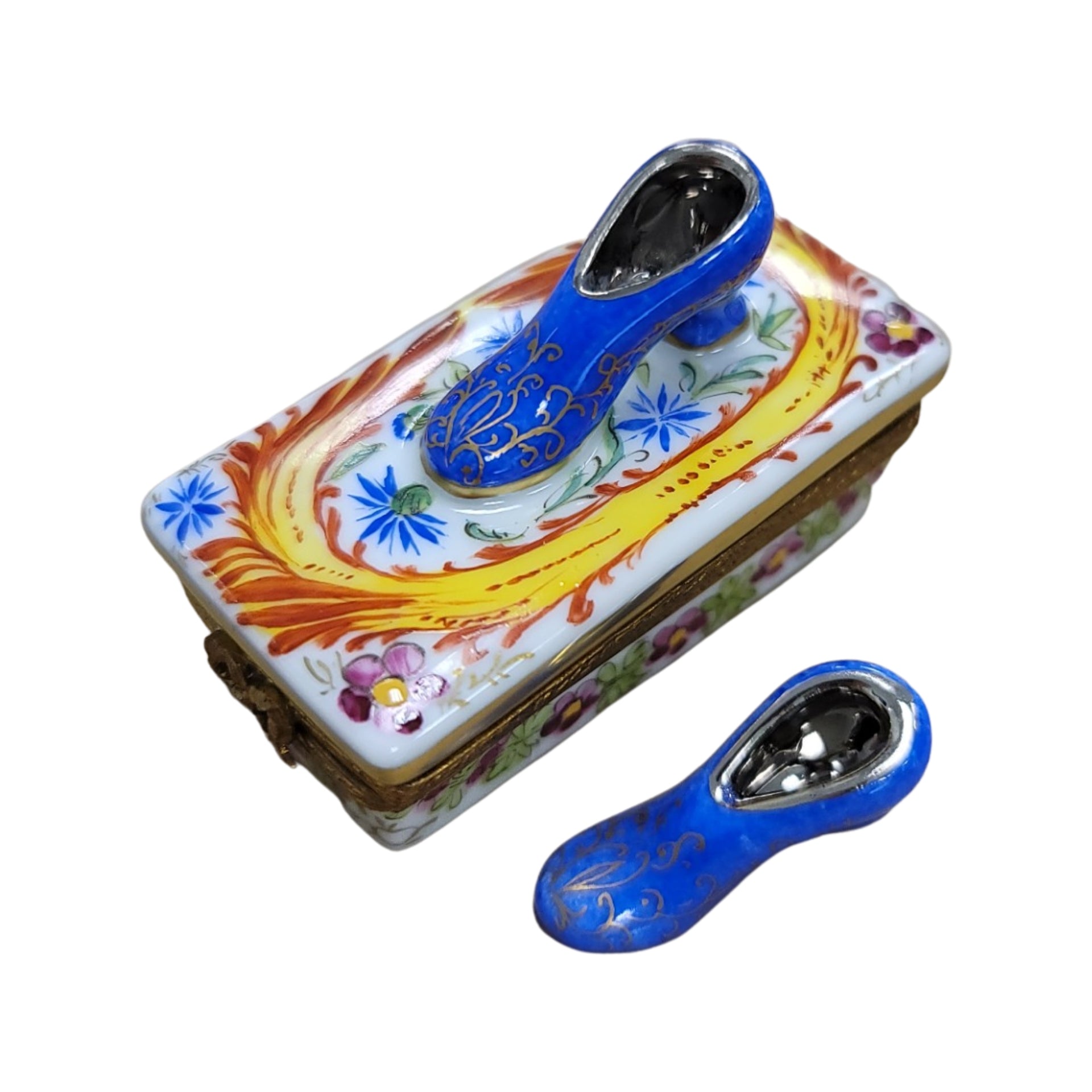 Blue Floral Elegance Shoes Box Porcelain Limoges shoes fashion figurine LIMOGES BOXES French Trinket Box