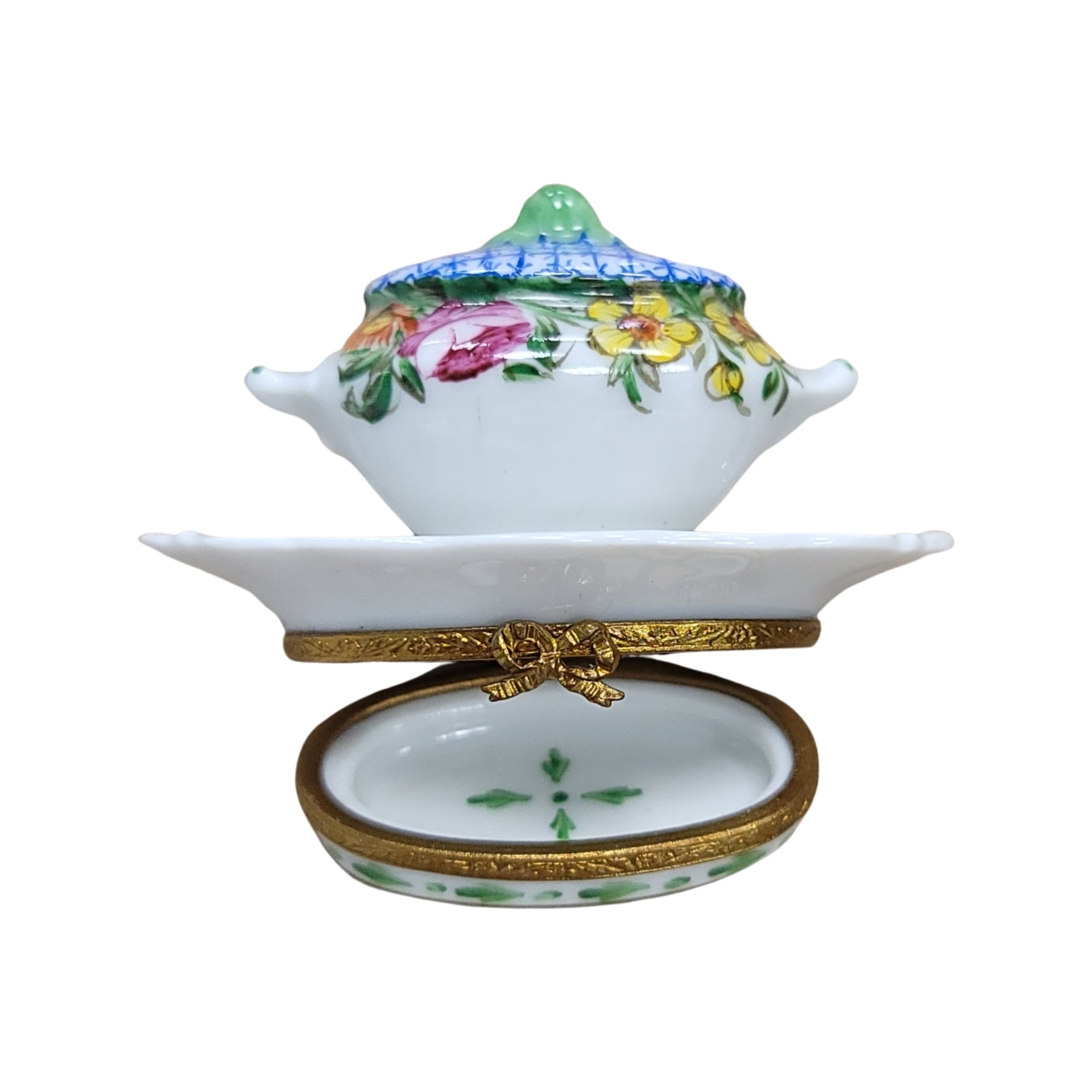 Blue Floral Elegance Soup Tureen Porcelain Limoges Home China French Trinket Box