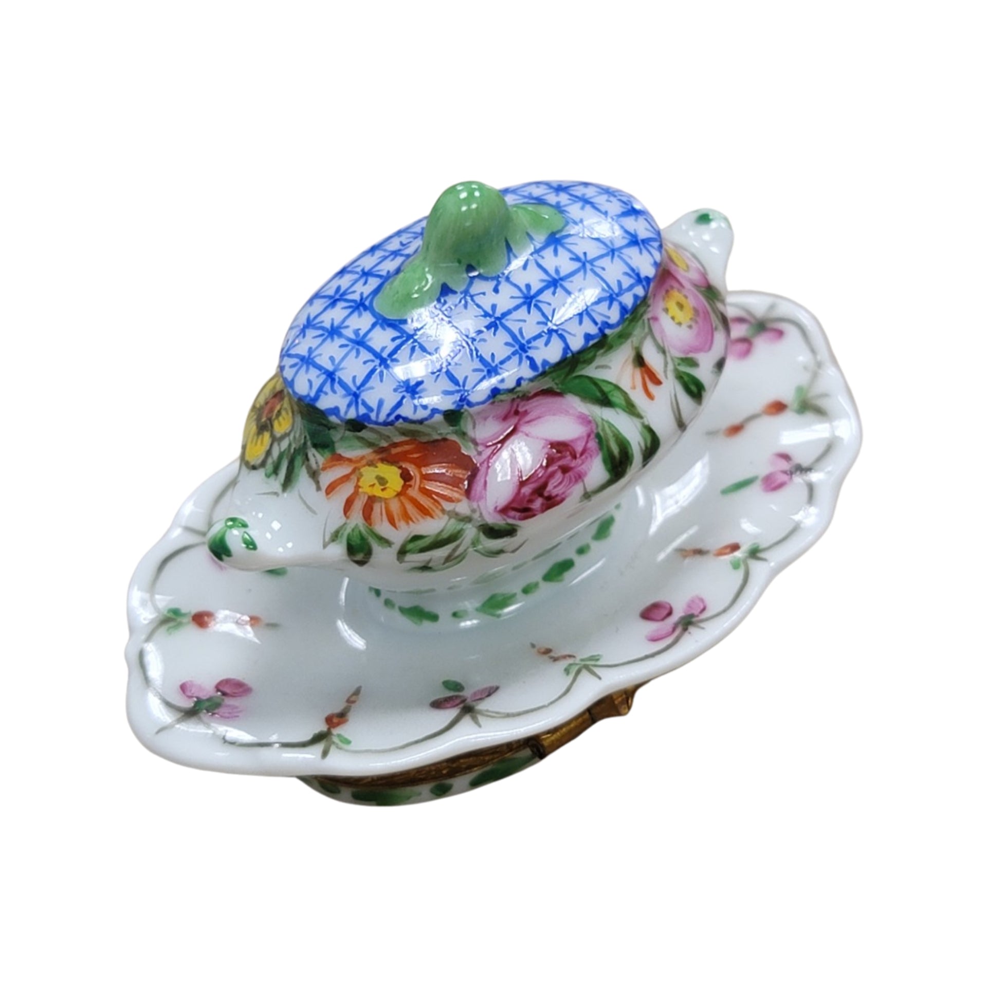 Blue Floral Elegance Soup Tureen Porcelain Limoges Home China French Trinket Box