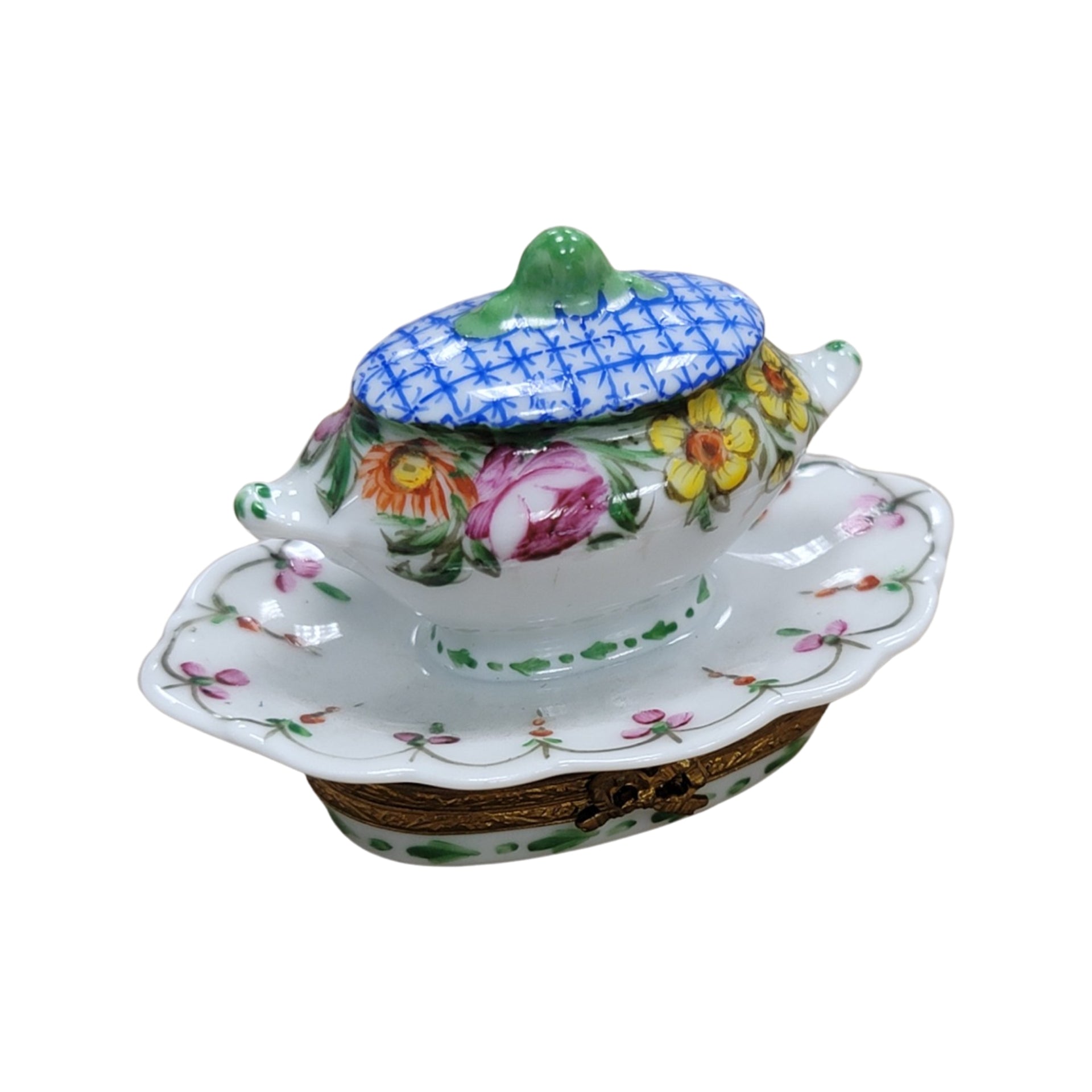 Blue Floral Elegance Soup Tureen Porcelain Limoges Home China French Trinket Box