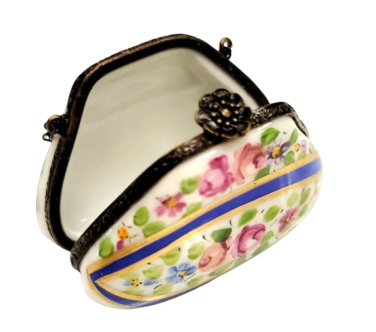Blue Floral Limoges Purse Box Porcelain Limoges purse trinket box limoges French Trinket Box