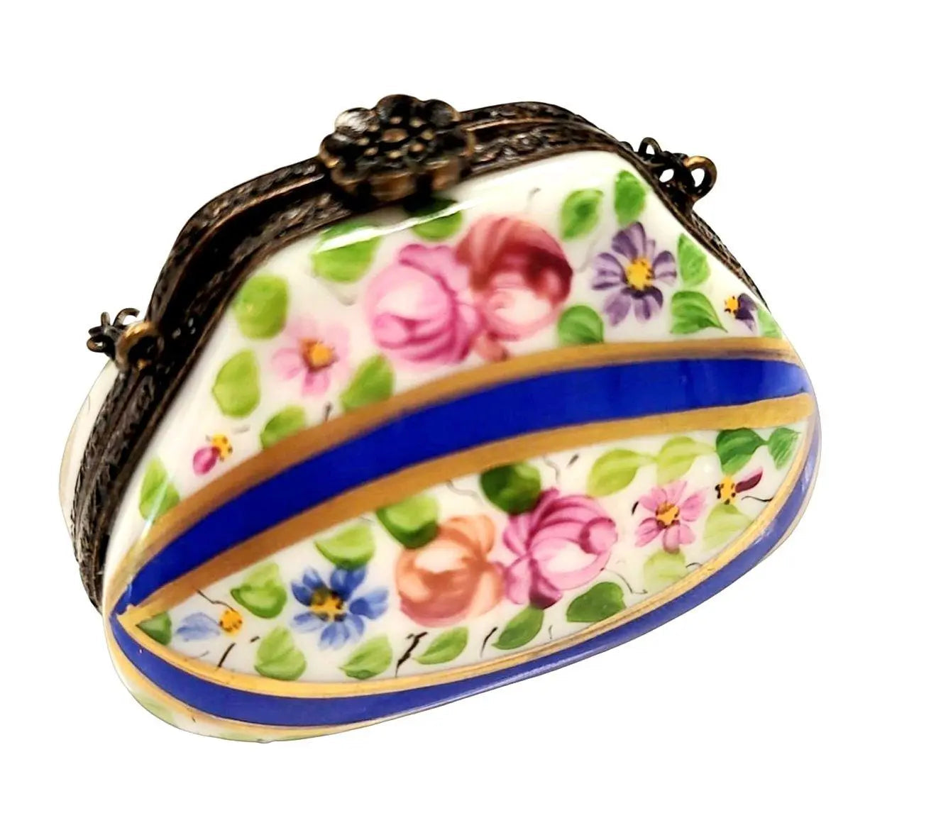Blue Floral Limoges Purse Box Porcelain Limoges purse trinket box limoges French Trinket Box
