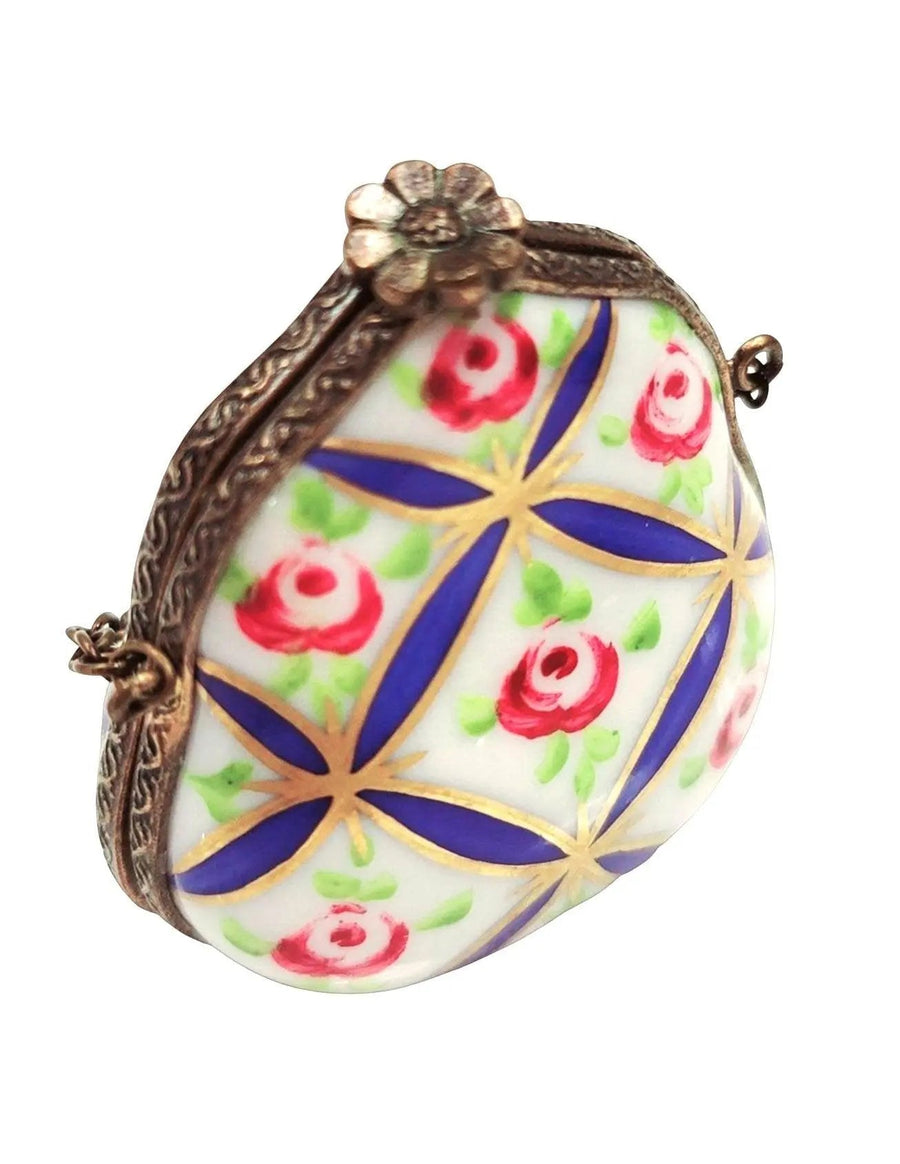 Blue Floral Limoges Purse Box Porcelain Limoges purse trinket box limoges French Trinket Box