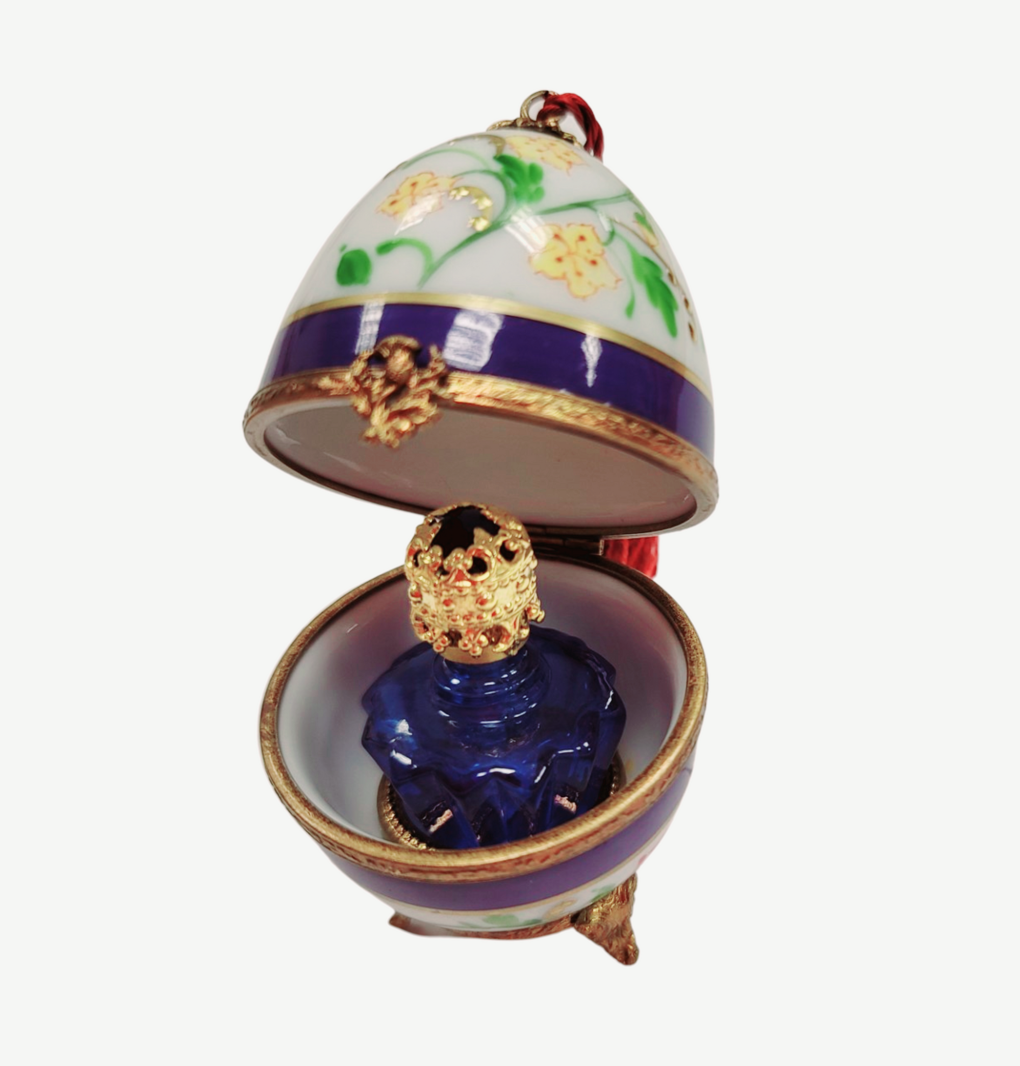 Blue Floral Perfume Egg Porcelain Limoges perfume egg French Trinket Box