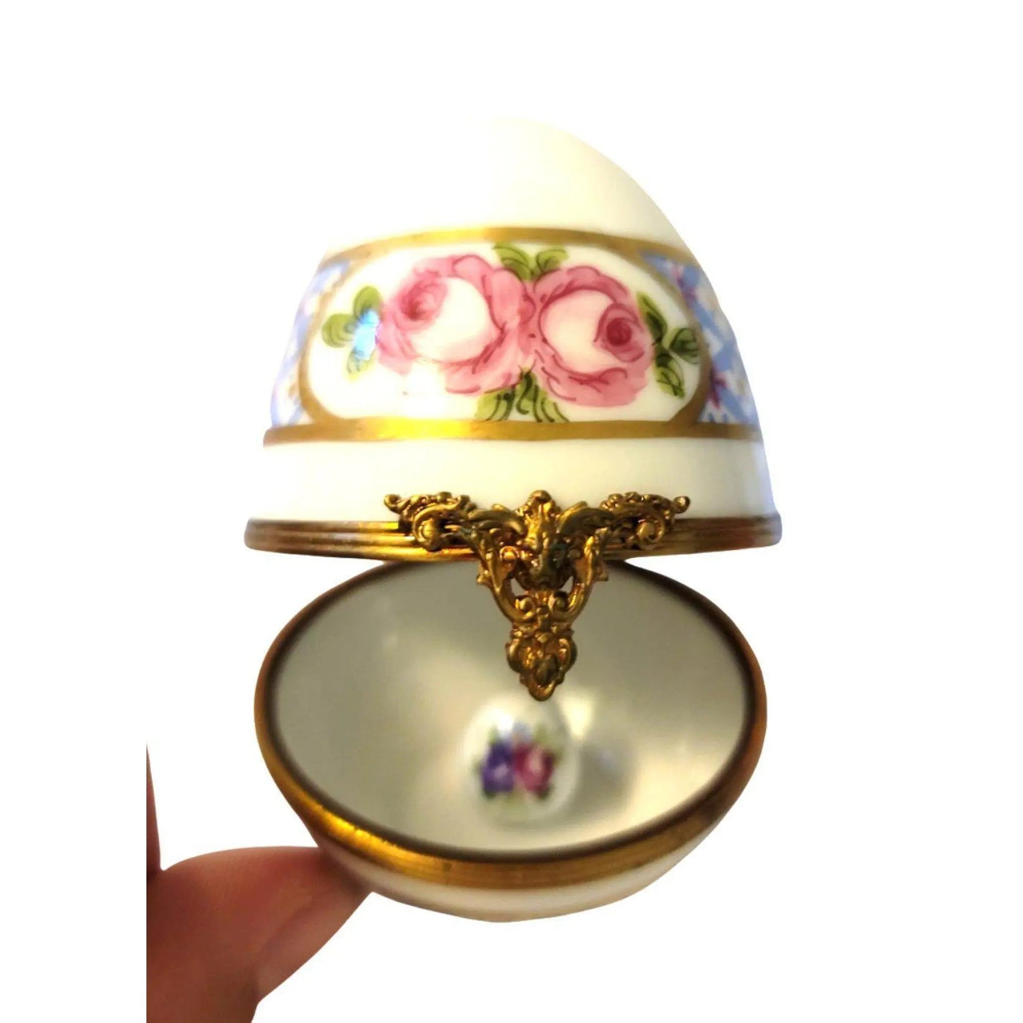 Blue Floral Porcelain Egg Porcelain Limoges Egg Limoges Boxes traditional Easter French Trinket Box