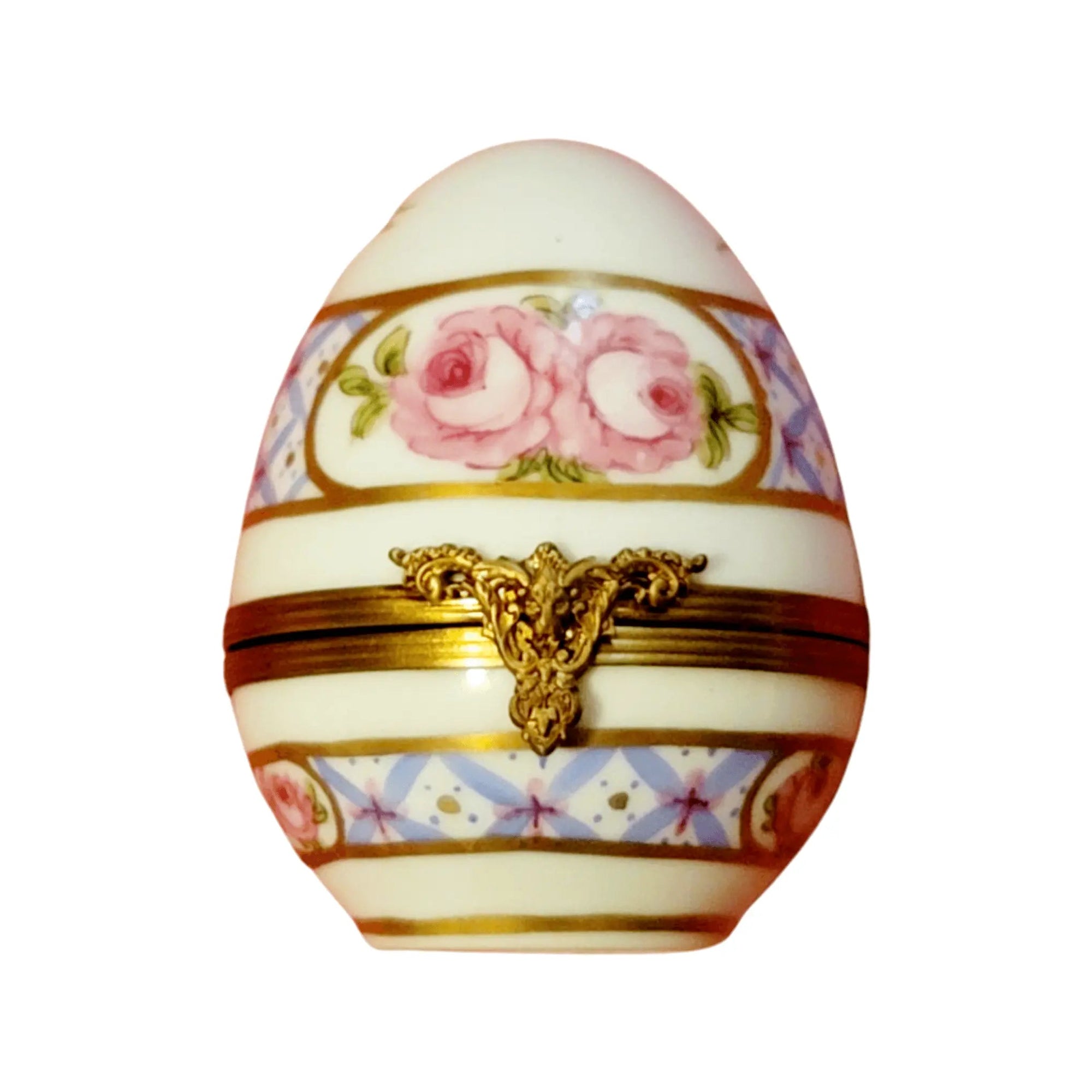 Blue Floral Porcelain Egg Porcelain Limoges Egg Limoges Boxes traditional Easter French Trinket Box