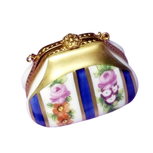 Blue Floral Vintage Purse Box Porcelain Limoges purse Decal limoges box bags ladies French Trinket Box