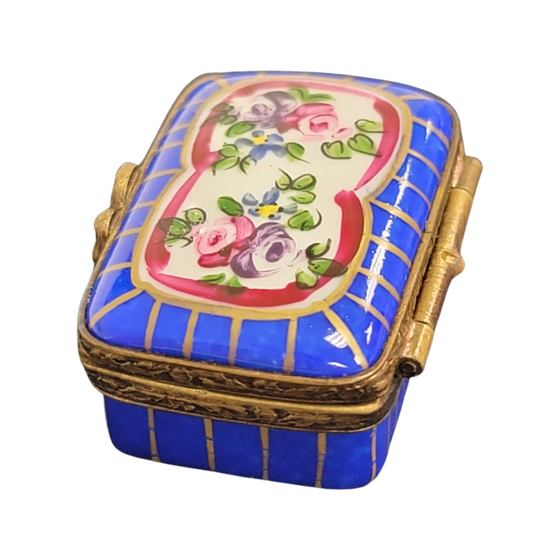 Blue French Porcelain Pill Box Porcelain Limoges LIMOGES BOXES traditional French Trinket Box