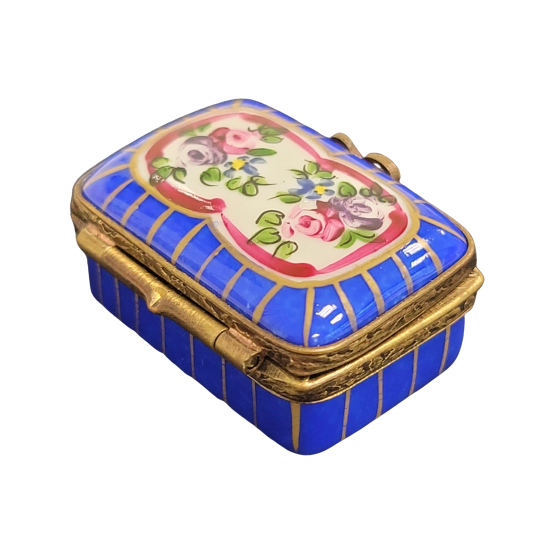 Blue French Porcelain Pill Box Porcelain Limoges LIMOGES BOXES traditional French Trinket Box