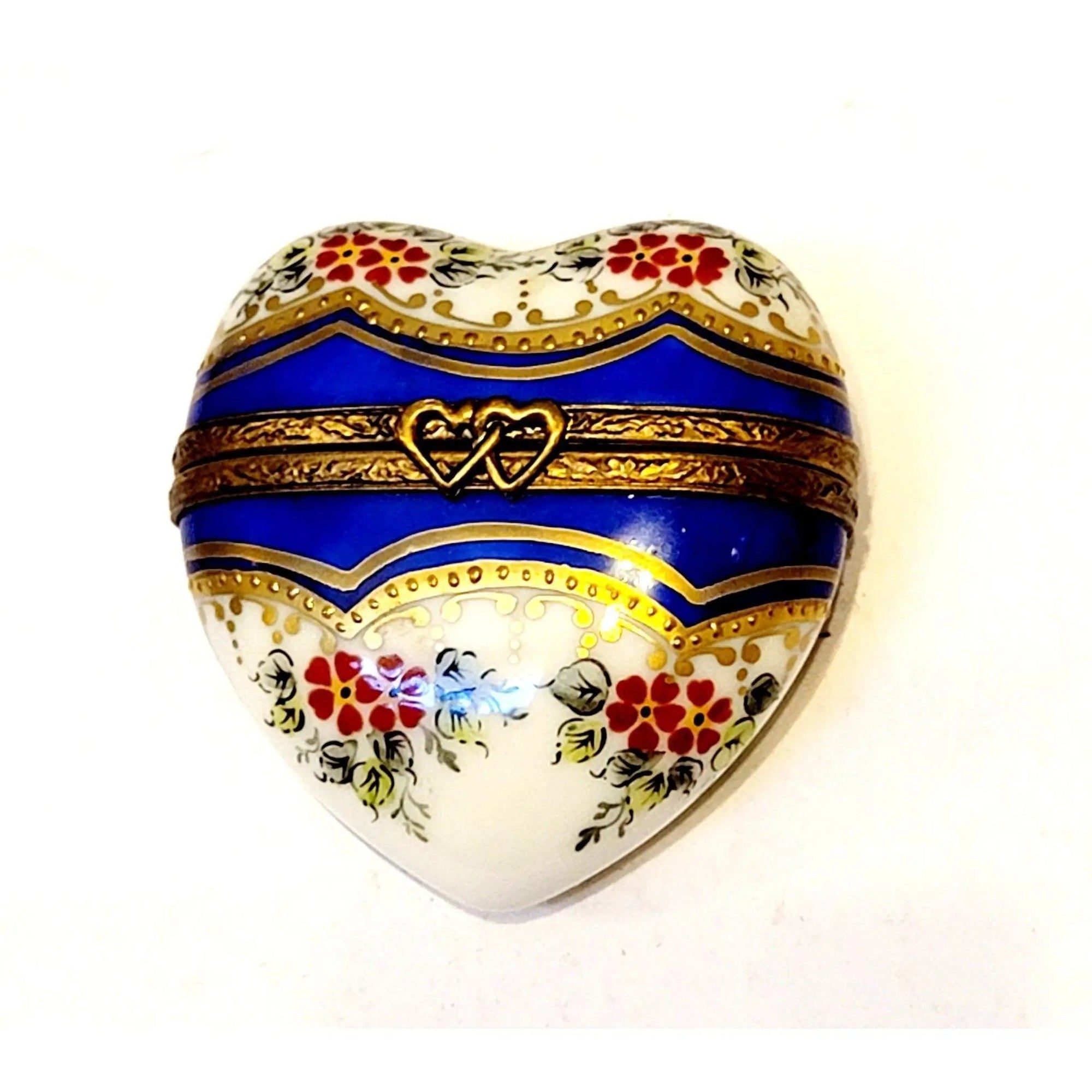 Blue Gold Heart Trinket Box Porcelain Limoges HEART LIMOGES BOXES love French Trinket Box
