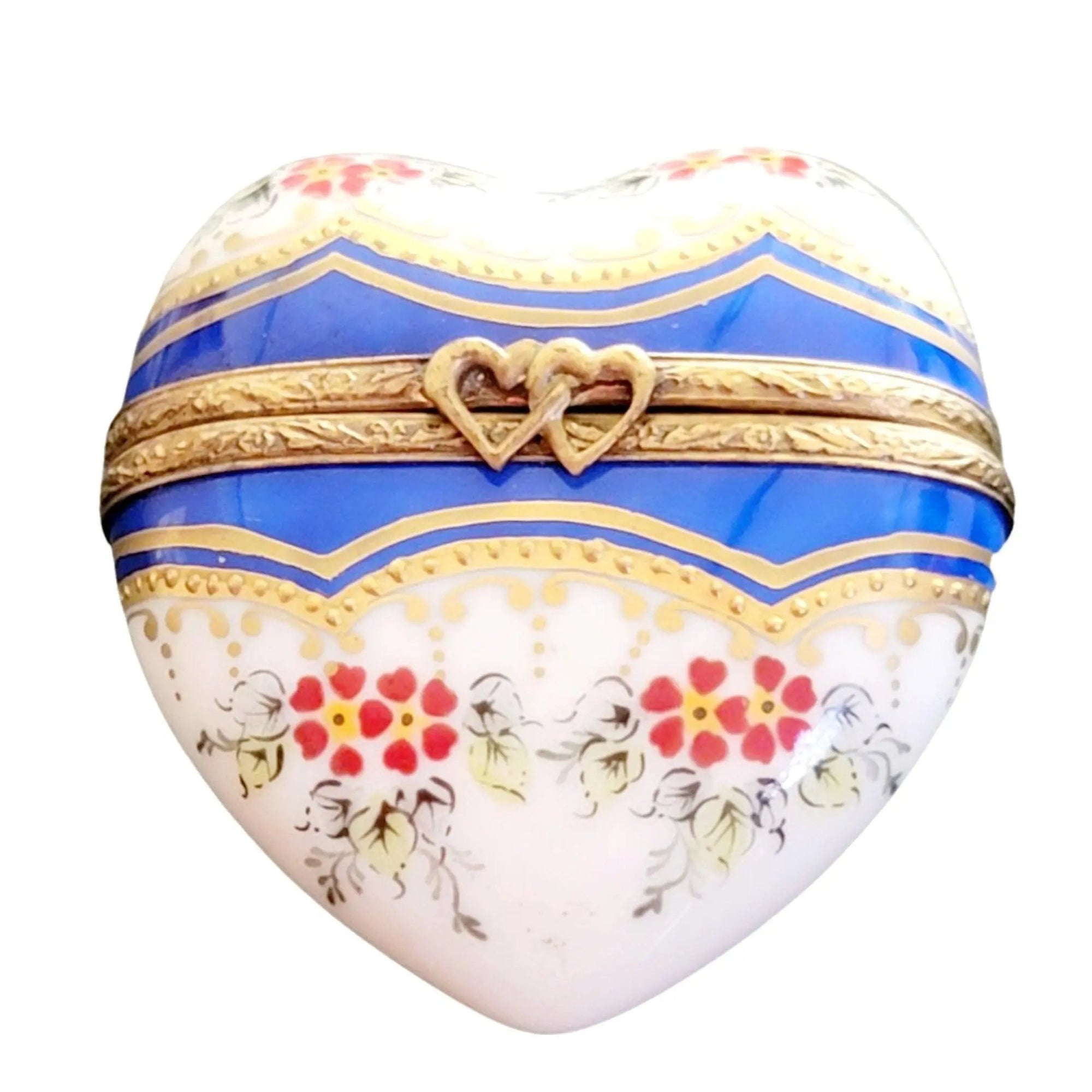 Blue Gold Heart Trinket Box Porcelain Limoges HEART LIMOGES BOXES love French Trinket Box