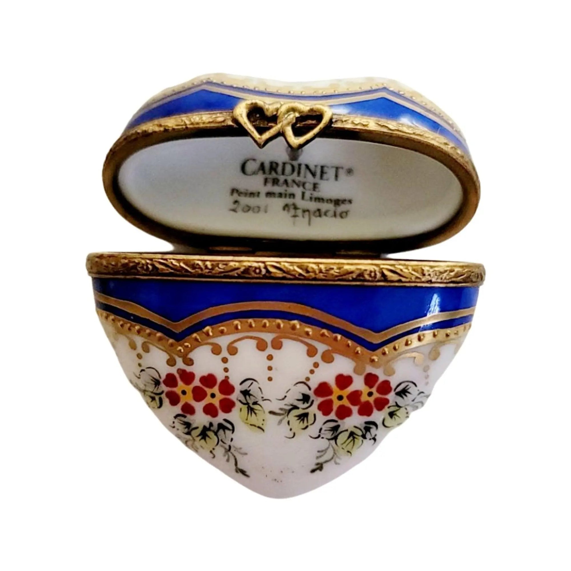 Blue Gold Heart Trinket Box Porcelain Limoges HEART LIMOGES BOXES love French Trinket Box