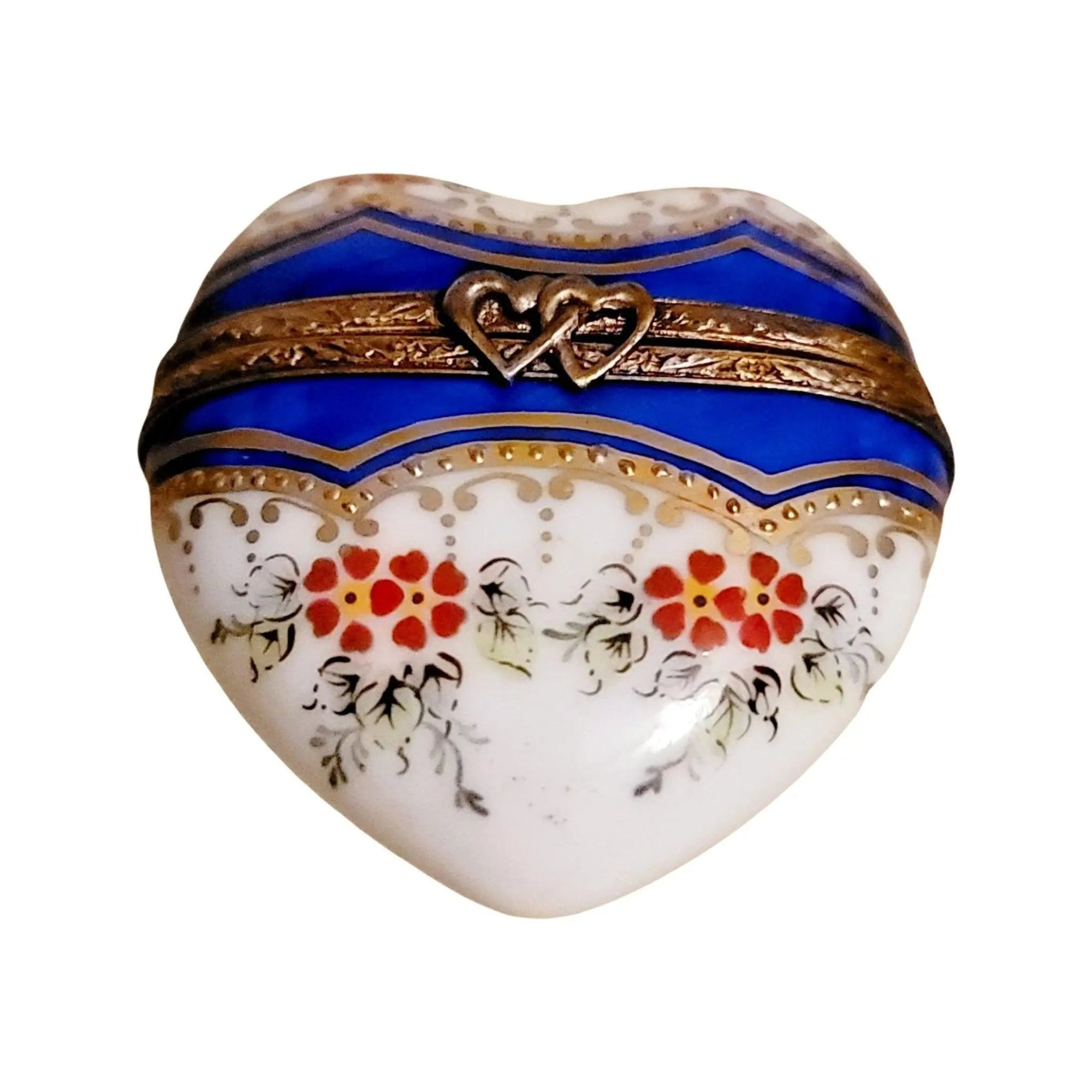 Blue Gold Heart Trinket Box Porcelain Limoges HEART LIMOGES BOXES love French Trinket Box