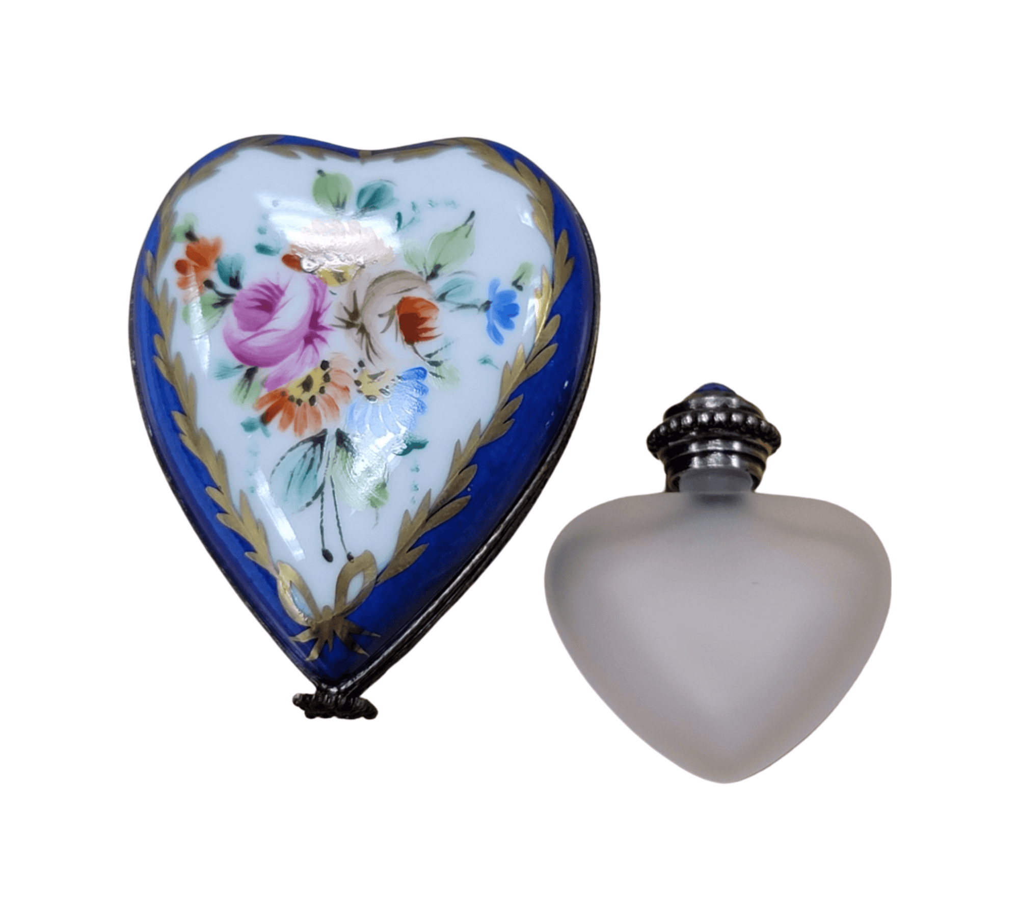 Blue Heart Limoges Perfume Box Porcelain Limoges heart perfume French Trinket Box