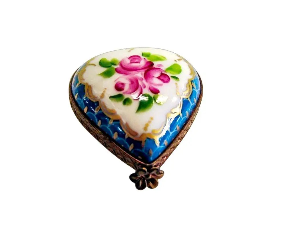 Blue Heart w Roses Porcelain Limoges traditional LIMOGES BOXES heart French Trinket Box