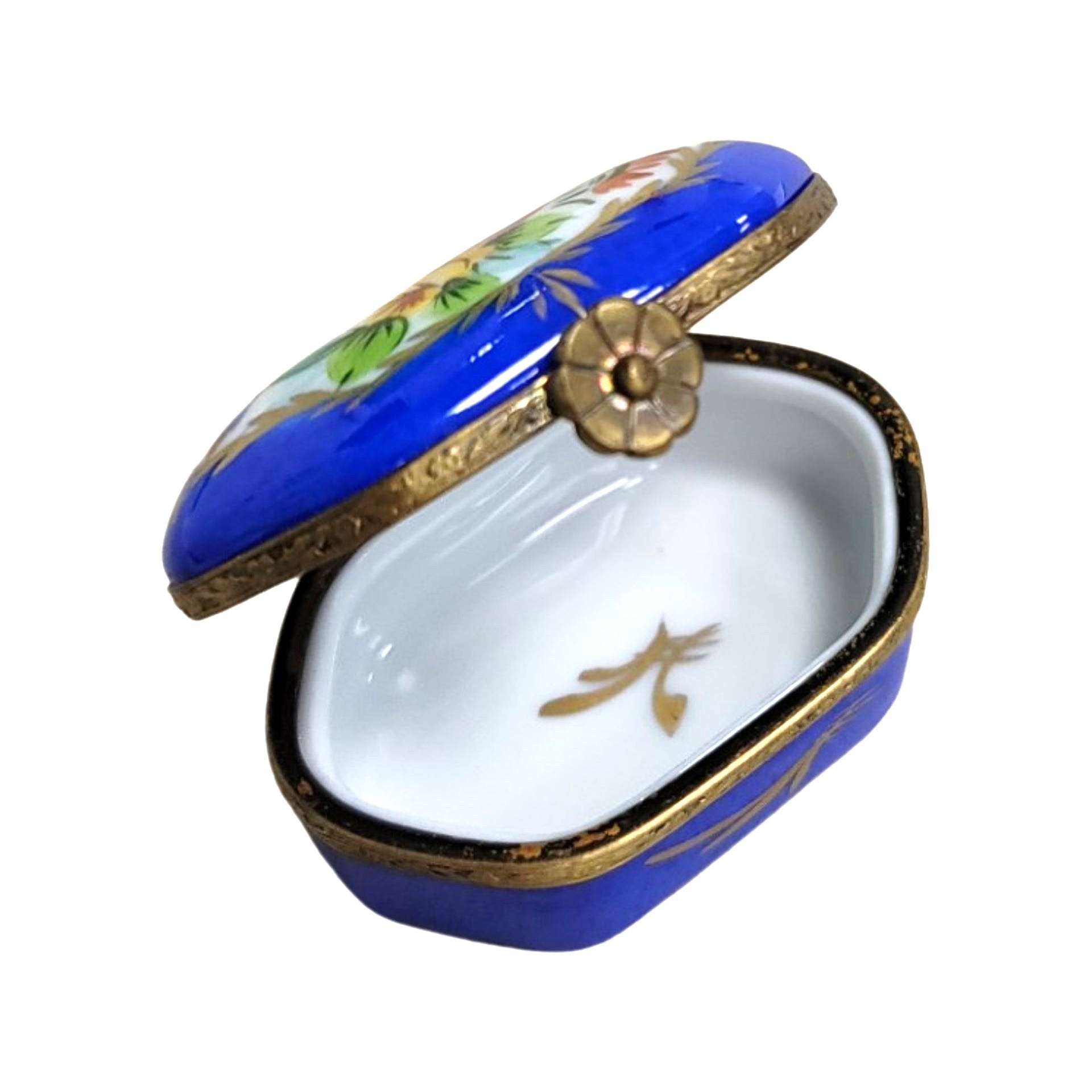 Blue Limoges Hexagon Pill Box Porcelain Limoges LIMOGES BOXES traditional antique French Trinket Box