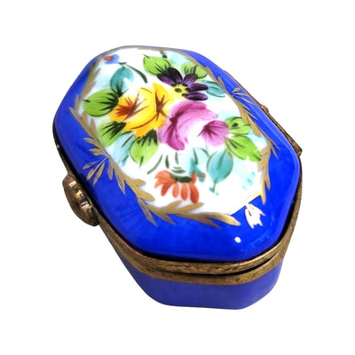 Blue Limoges Hexagon Pill Box Porcelain Limoges LIMOGES BOXES traditional antique French Trinket Box