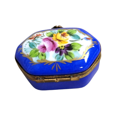 Blue Limoges Hexagon Pill Box Porcelain Limoges LIMOGES BOXES traditional antique French Trinket Box