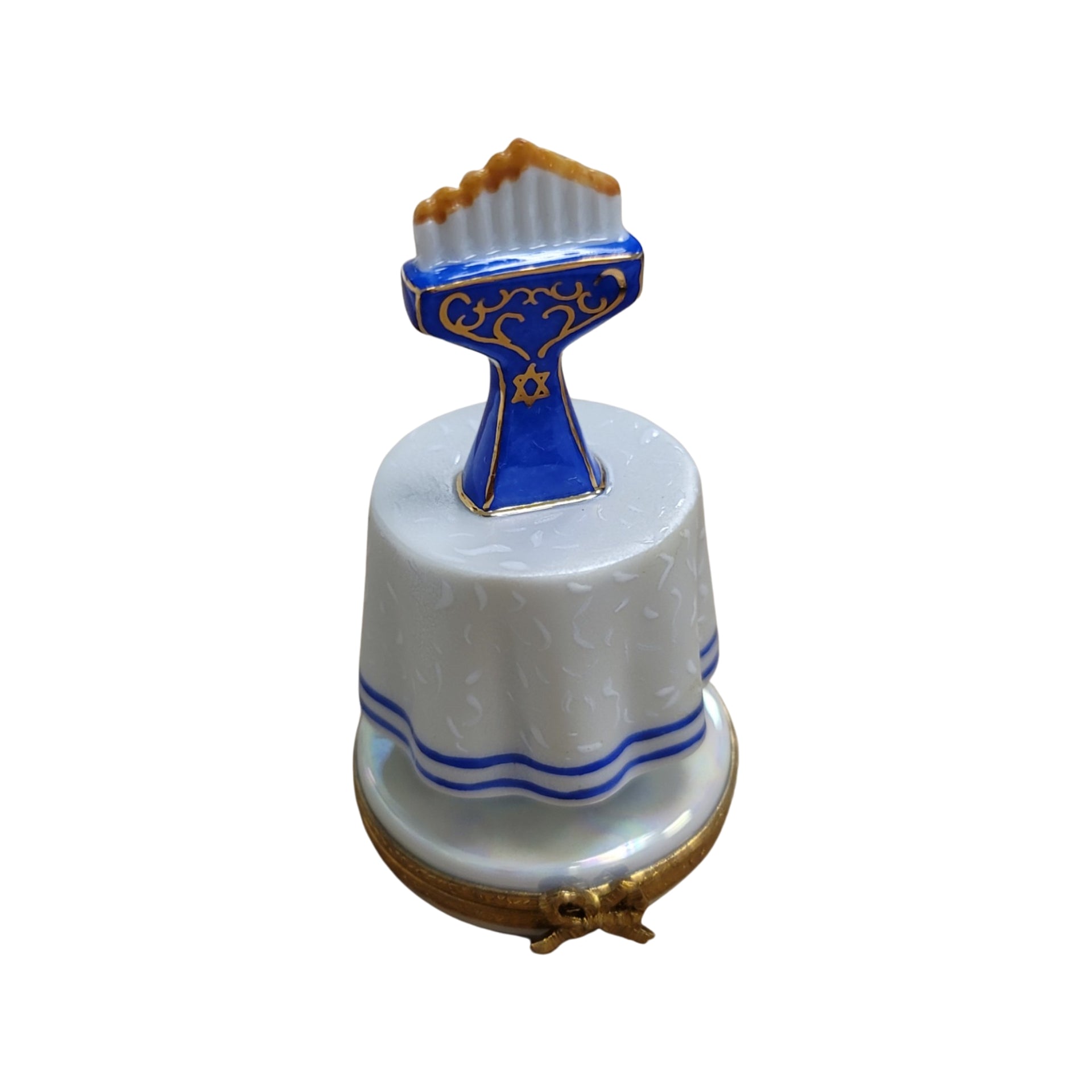 Blue Menorah Porcelain Figurine Porcelain Limoges religion Limoges Box jewish French Trinket Box