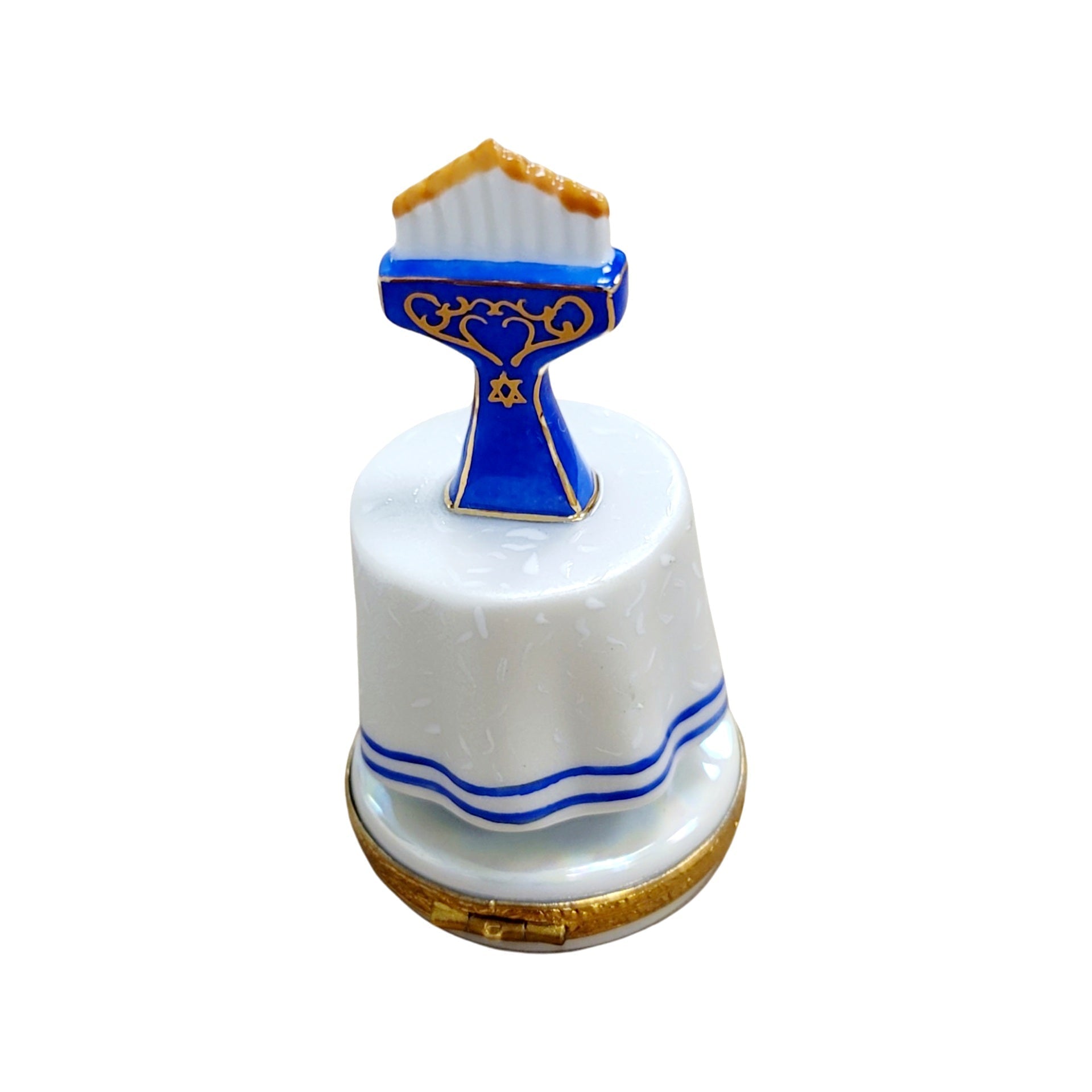 Blue Menorah Porcelain Figurine Porcelain Limoges religion Limoges Box jewish French Trinket Box