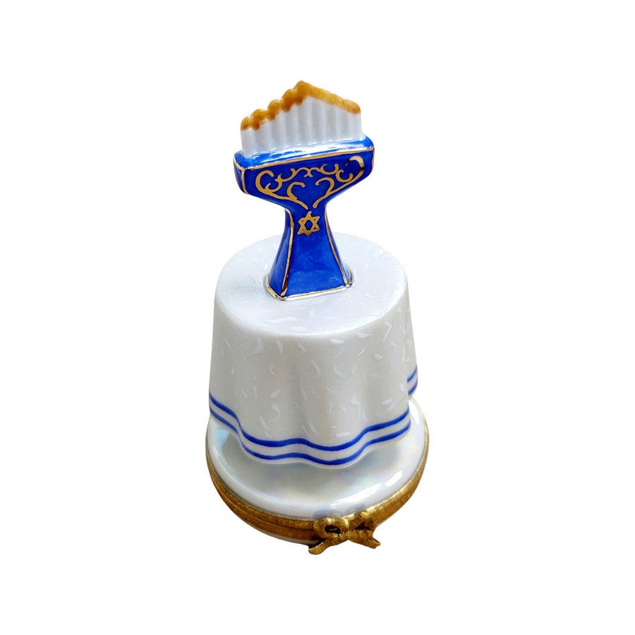 Blue Menorah Porcelain Figurine Porcelain Limoges religion Limoges Box jewish French Trinket Box