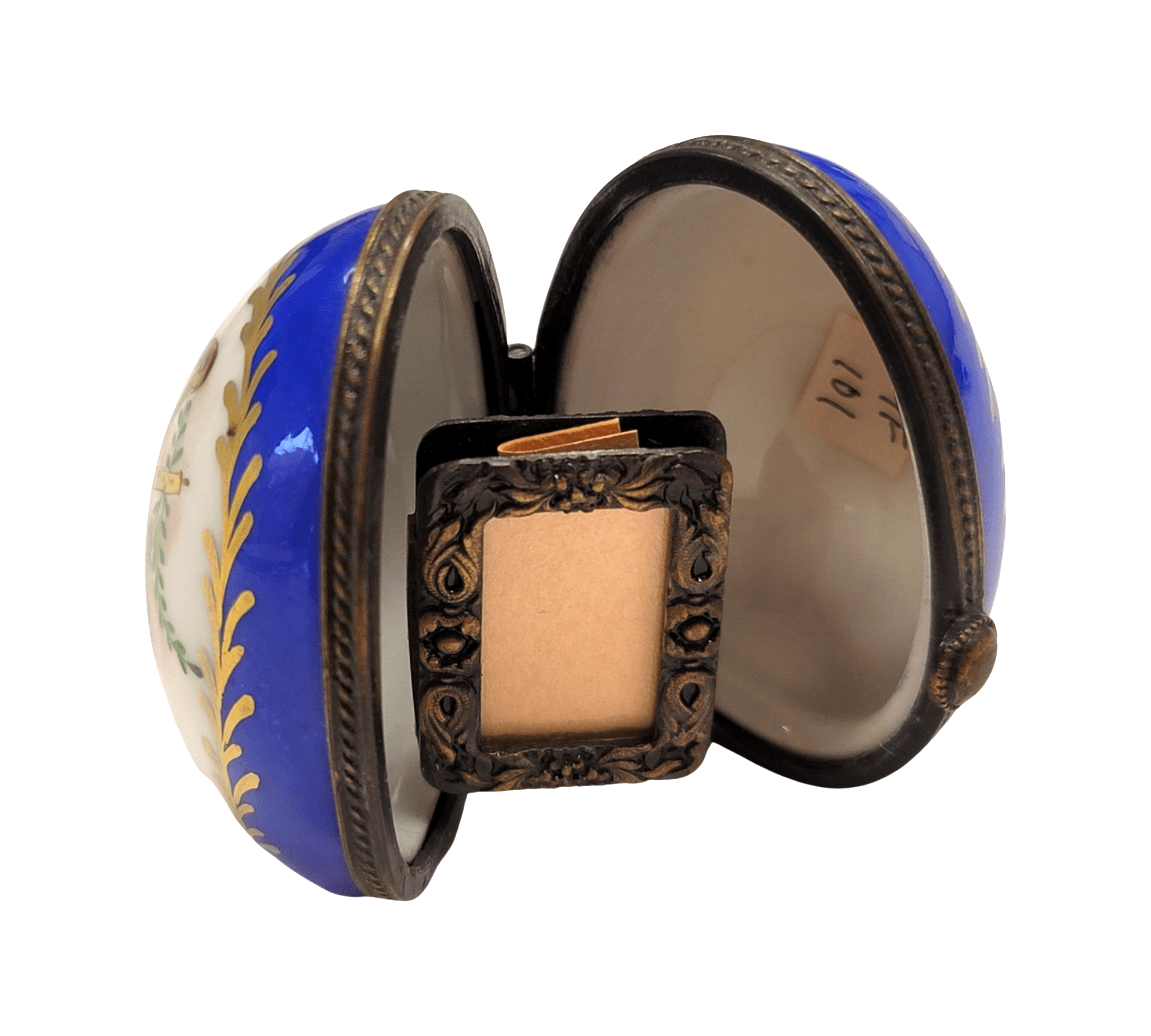 Blue Oval Floral Picture Frame Porcelain Limoges egg French Trinket Box