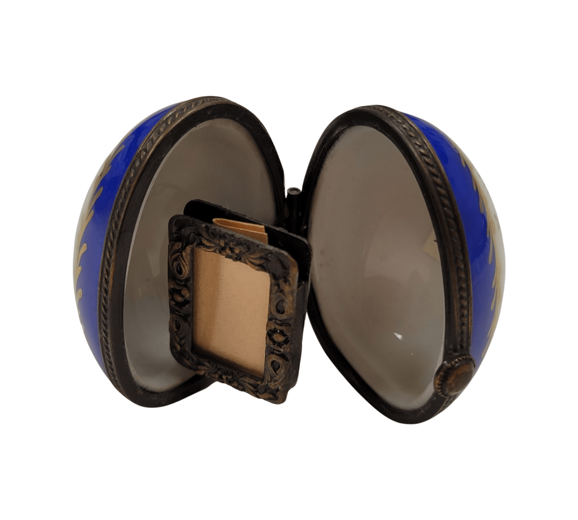 Blue Oval Floral Picture Frame Porcelain Limoges egg French Trinket Box