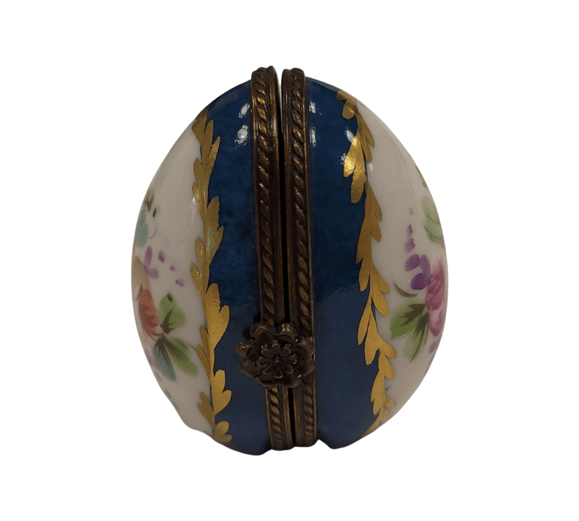 Blue Oval Floral Picture Frame Porcelain Limoges egg French Trinket Box