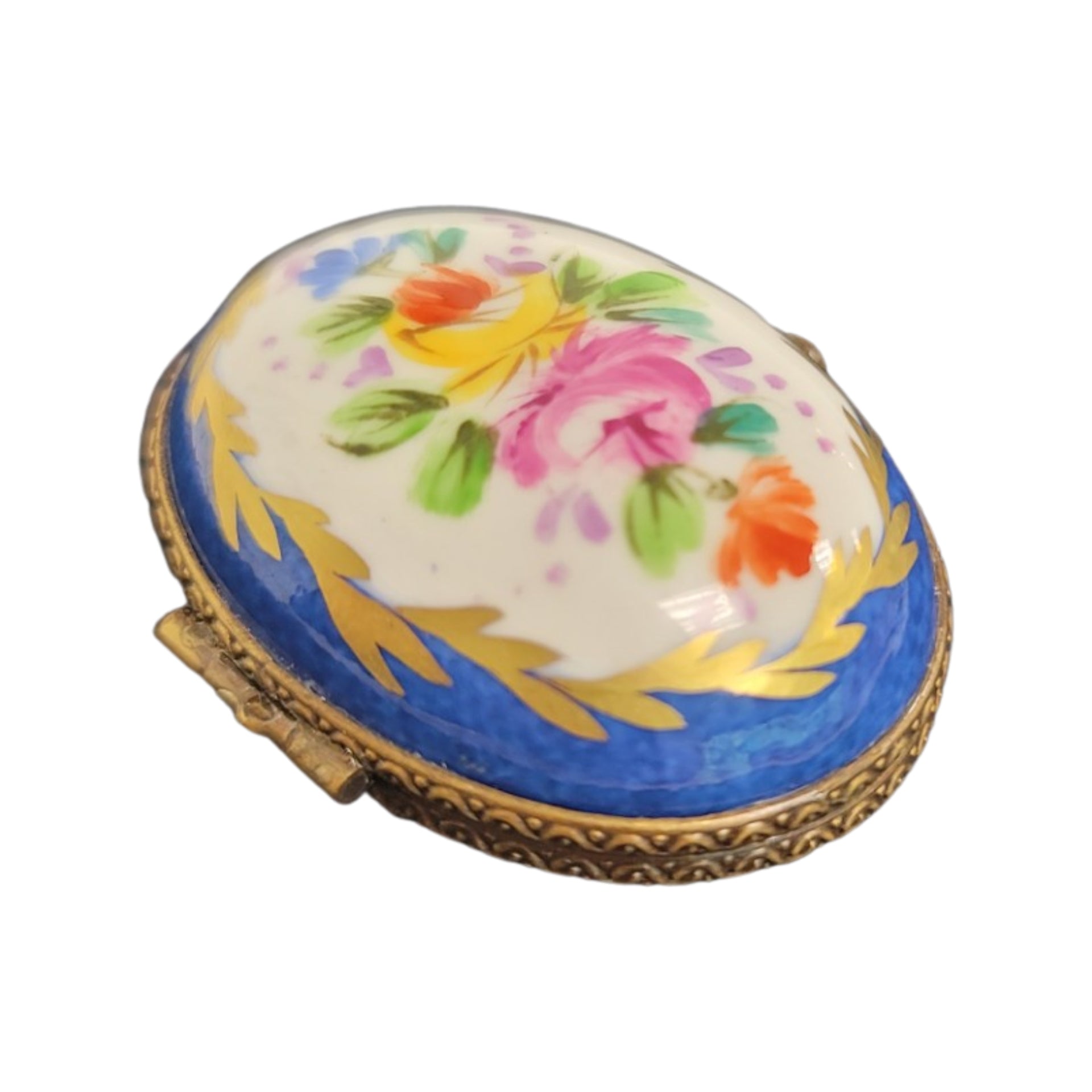Blue Oval Porcelain Pill Box Porcelain Limoges LIMOGES BOXES traditional antique French Trinket Box