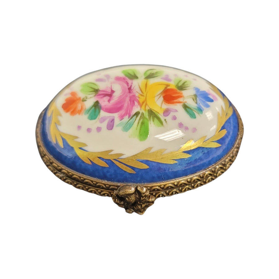 Blue Oval Porcelain Pill Box Porcelain Limoges LIMOGES BOXES traditional antique French Trinket Box