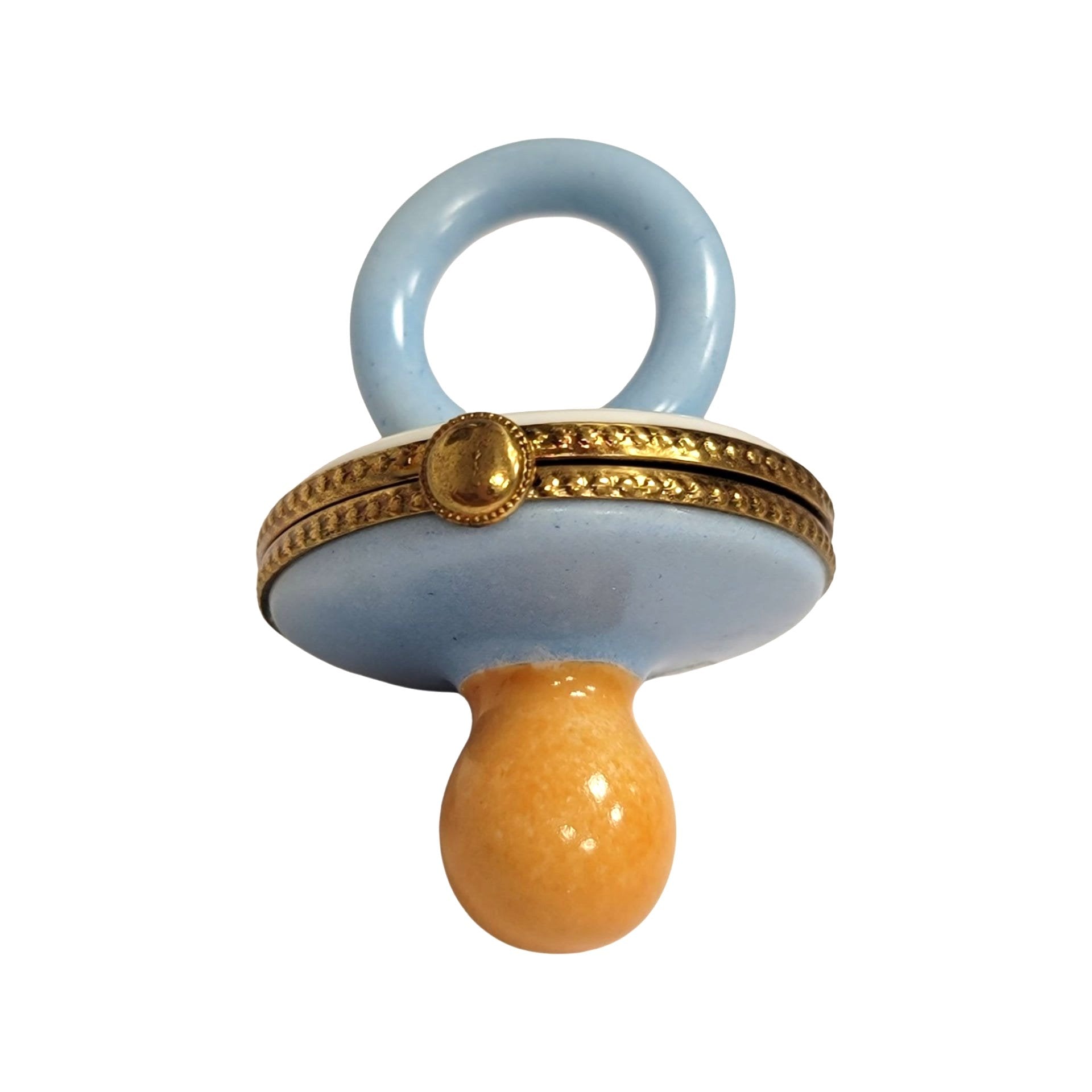 Blue Pacifier with Rabbits Porcelain Limoges baby limoges box babies maternity French Trinket Box