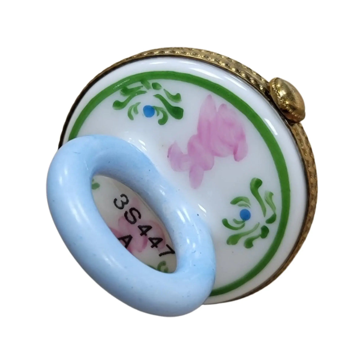 Porcelain Pacifiers Blue Pacifier with Rabbits Limoges Box Keepsake