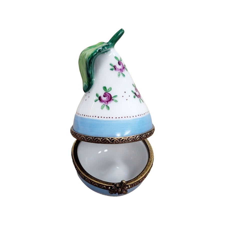 Blue Pear With Floral Elegance Porcelain Limoges fruit Vegetables French Trinket Box