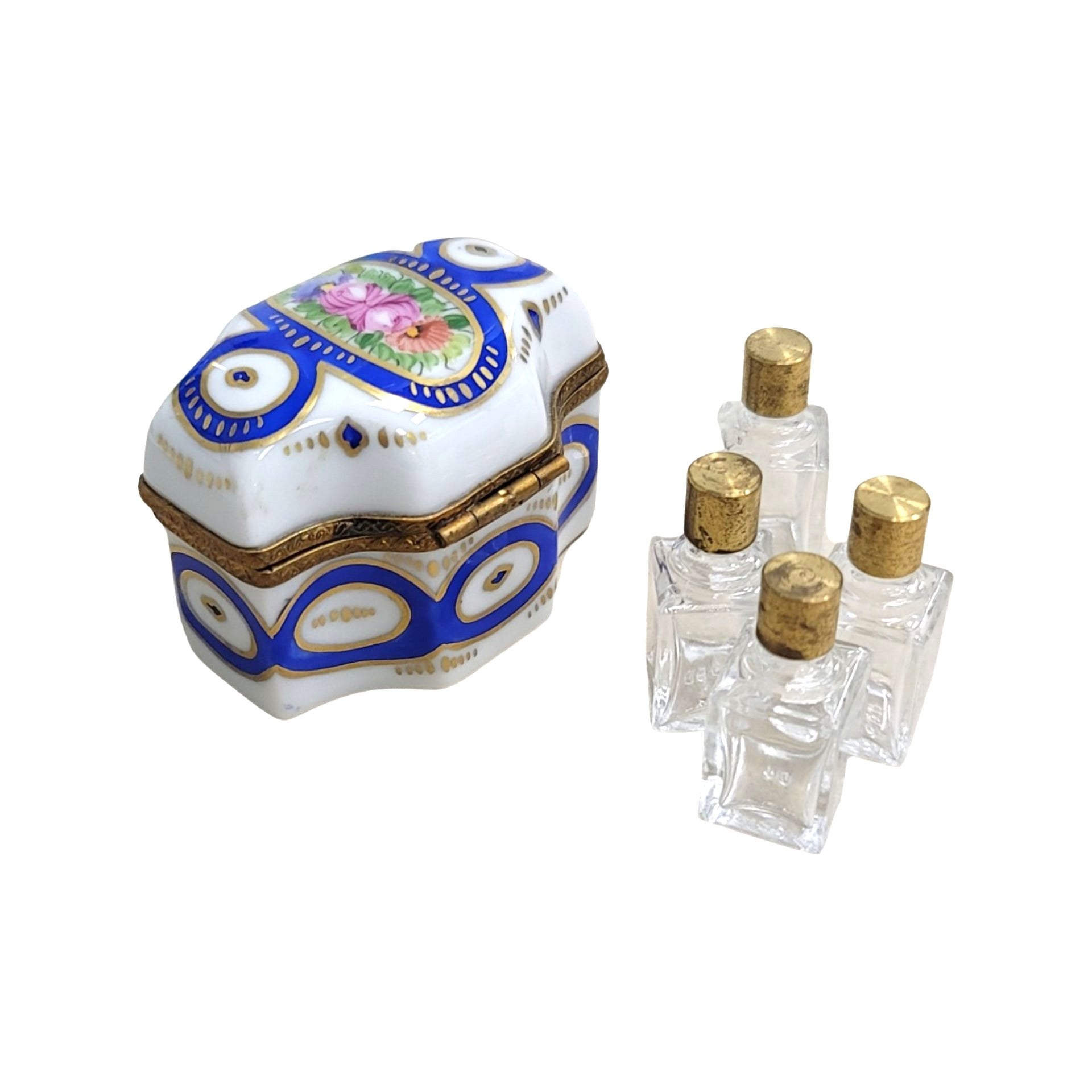 Blue Porcelain Perfume Box Set Porcelain Limoges Perfume French Trinket Box