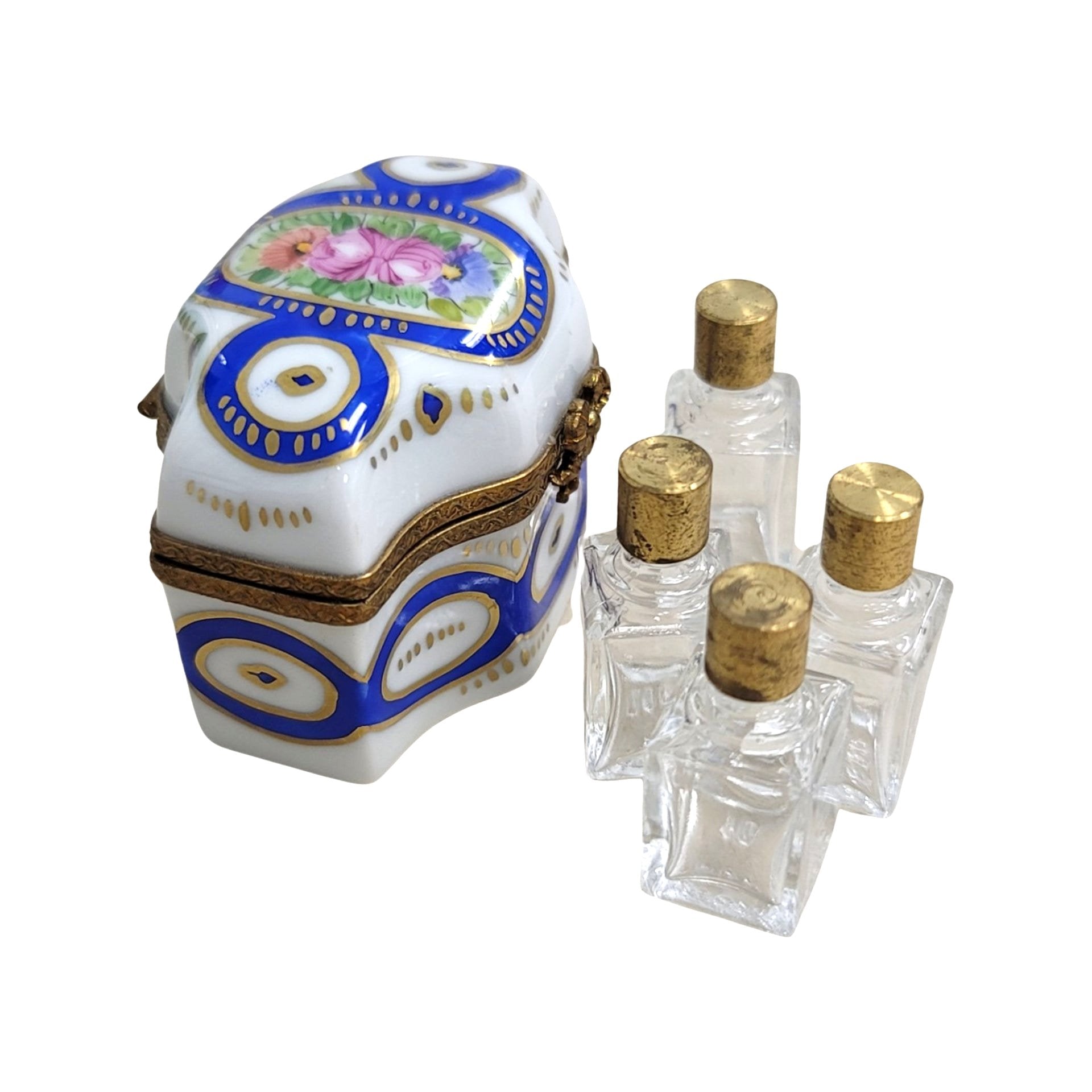 Blue Porcelain Perfume Box Set Porcelain Limoges Perfume French Trinket Box