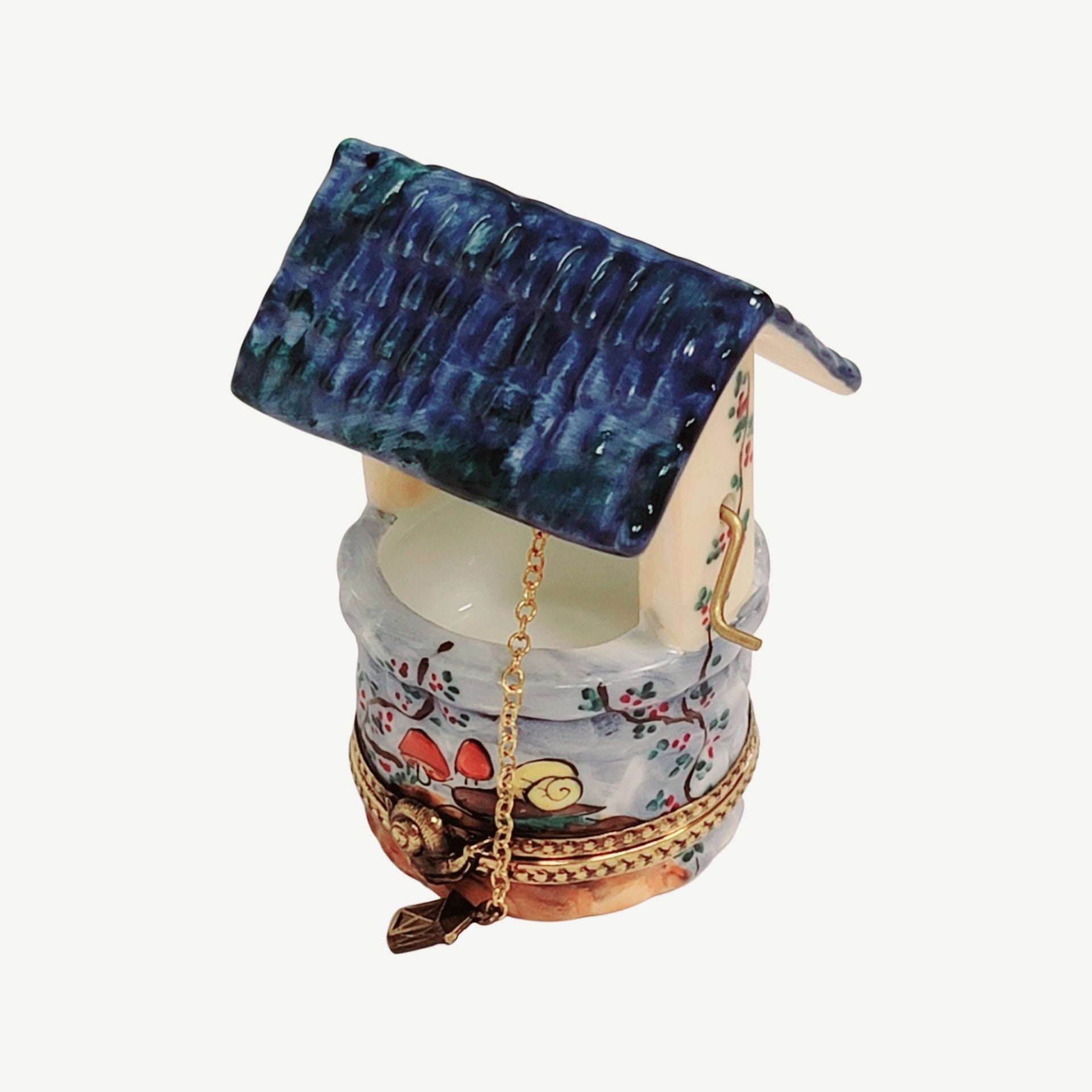 Blue Porcelain Wishing Well Porcelain Limoges garden French Trinket Box
