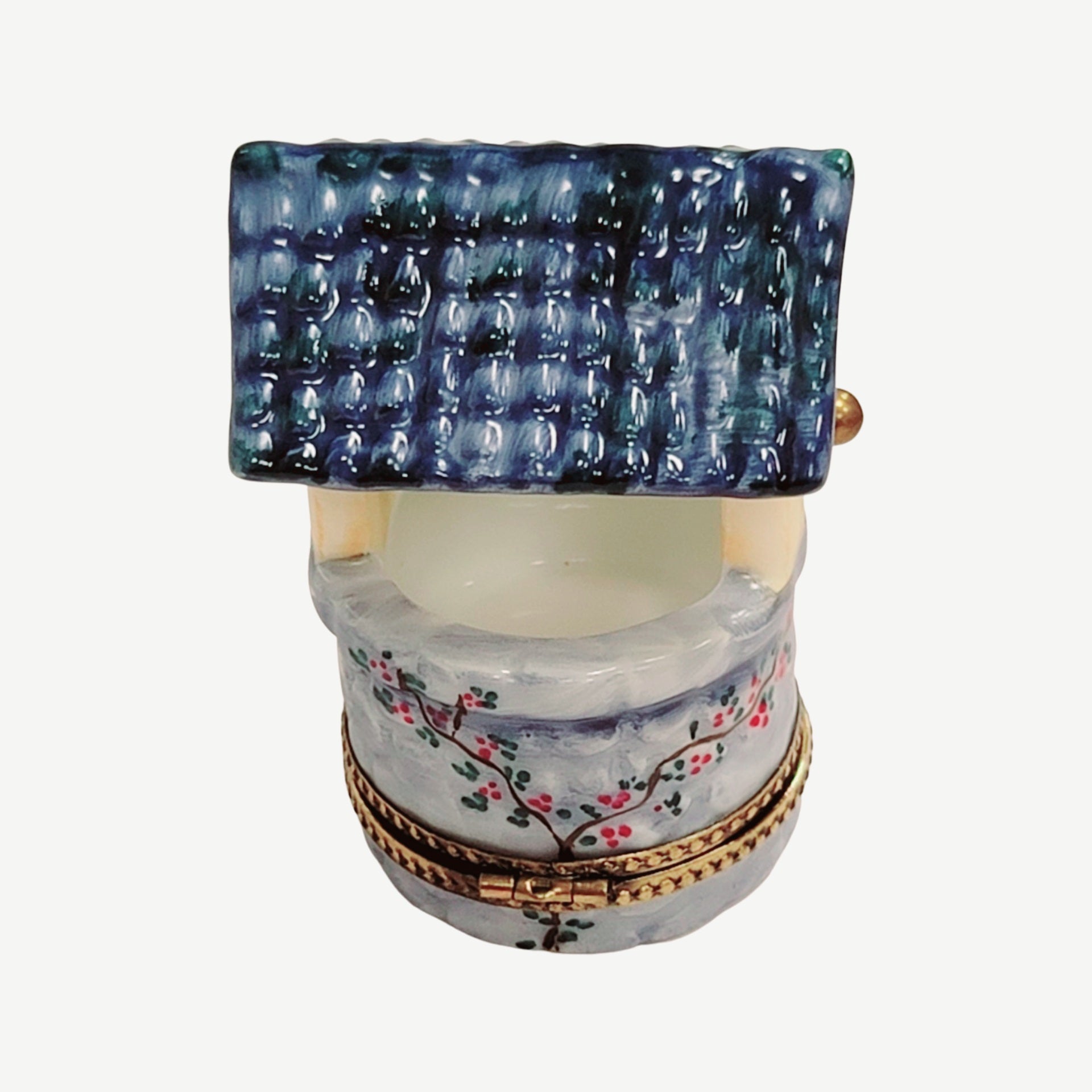 Blue Porcelain Wishing Well Porcelain Limoges garden French Trinket Box