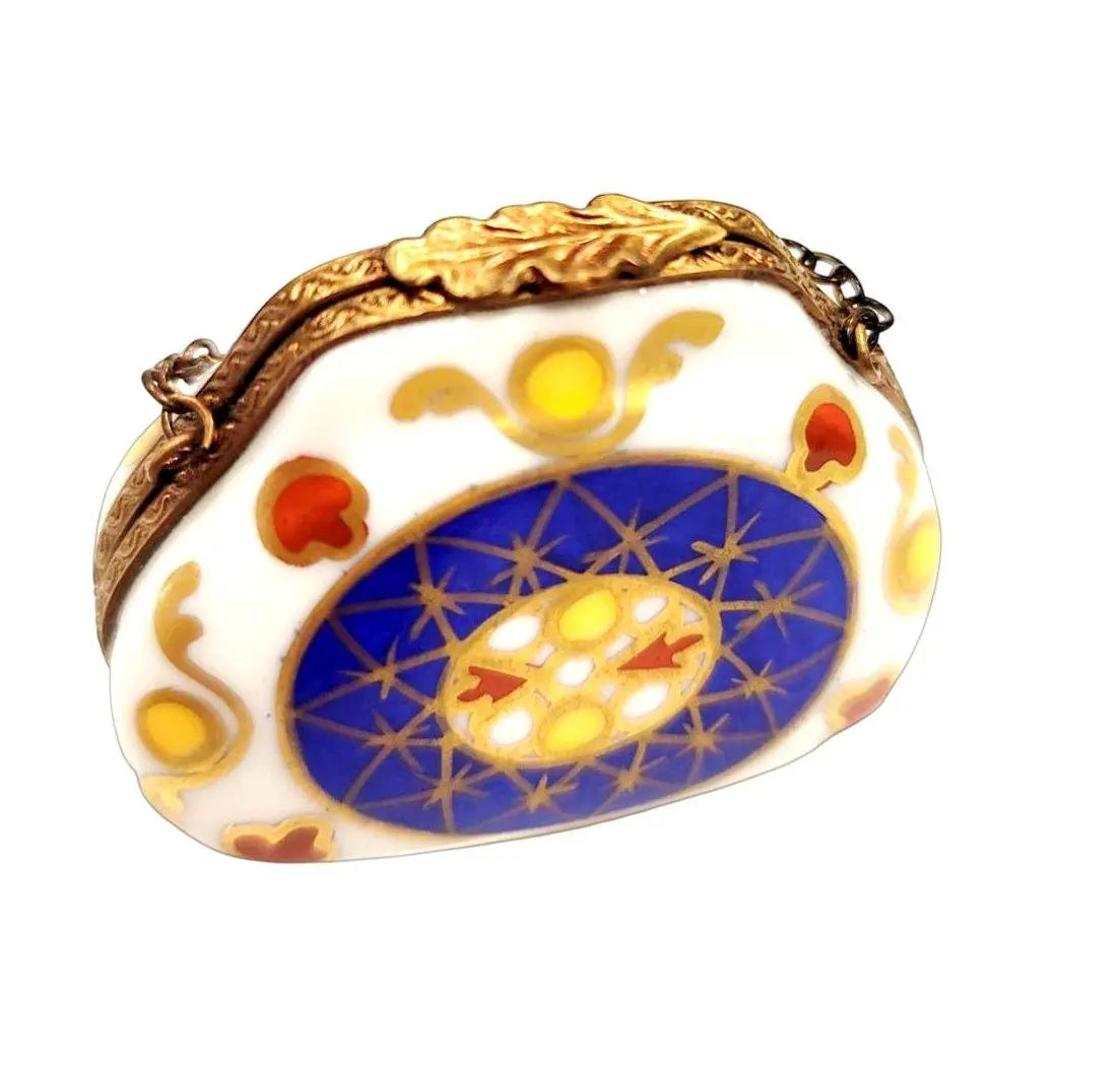 Blue Purse with Colorful Dots Porcelain Limoges purse trinket box French Trinket Box