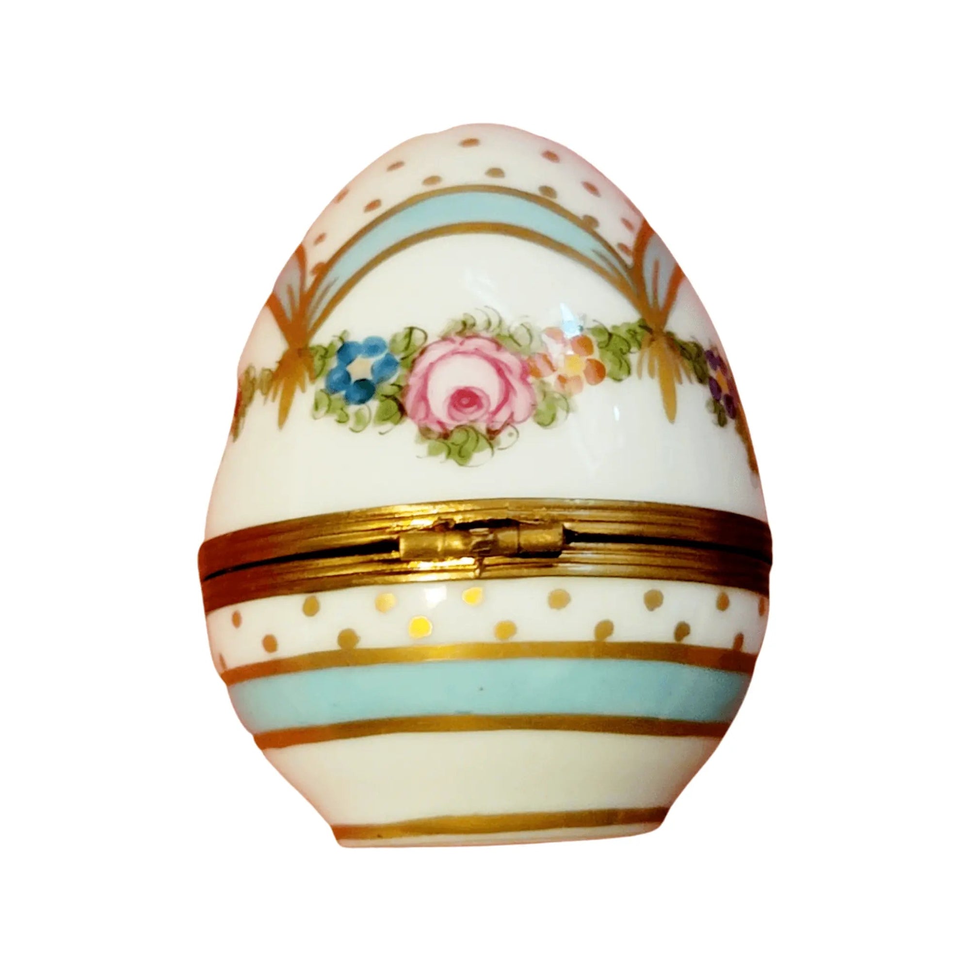 Blue Ribbon Easter Egg Box Porcelain Limoges Egg Limoges Boxes traditional Easter French Trinket Box