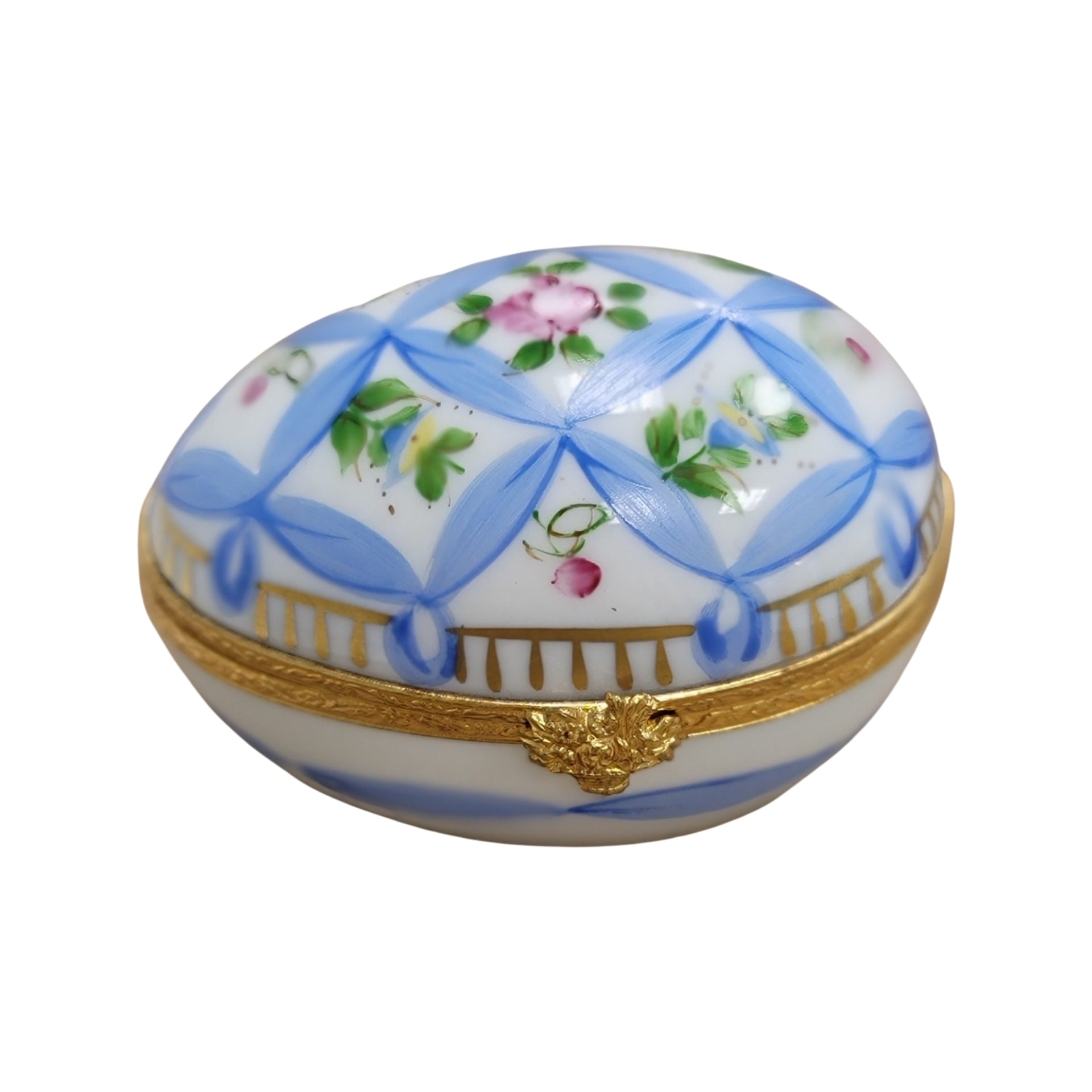 Blue Ribbon Limoges Egg Porcelain Limoges egg LIMOGES BOXES French Trinket Box