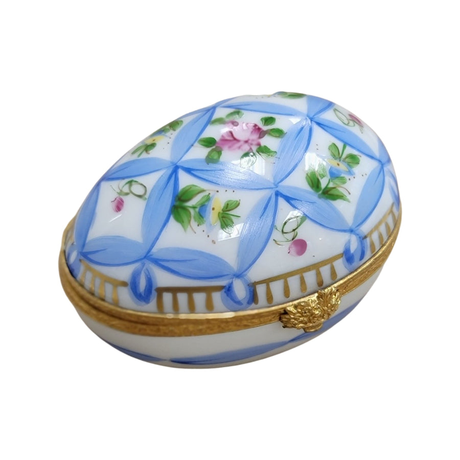 Blue Ribbon Limoges Egg Porcelain Limoges egg LIMOGES BOXES French Trinket Box