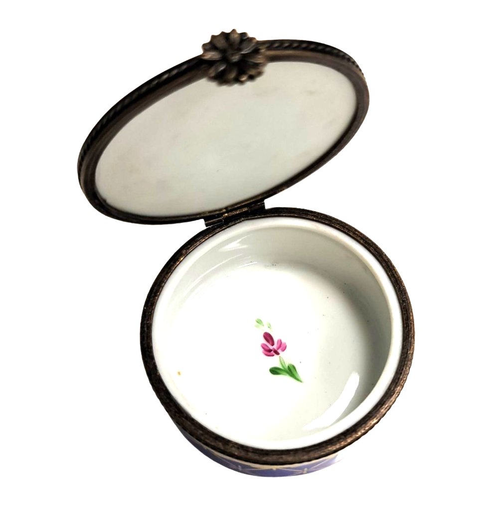 Blue Roses Limoges Pill Box Porcelain Limoges LIMOGES BOXES traditional French Trinket Box