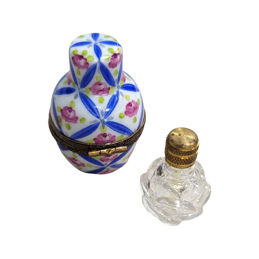 Blue Roses Perfume Box Porcelain Limoges Perfume French Trinket Box