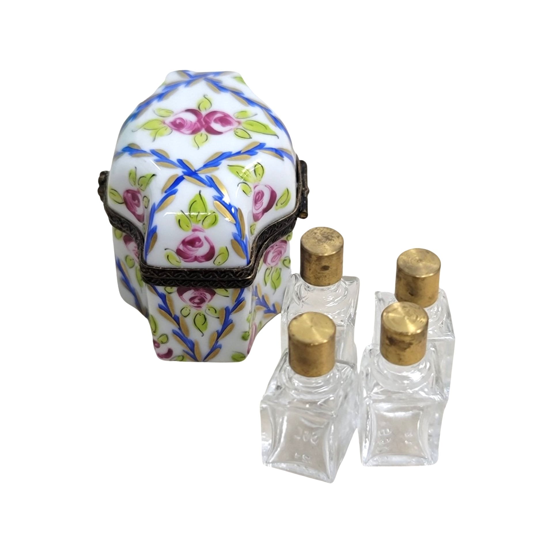 Blue Roses Porcelain Trinket Box Porcelain Limoges Perfume French Trinket Box