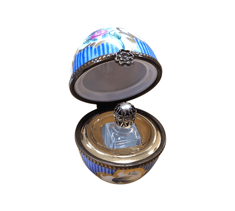 Blue Striped Porcelain Perfume Egg Porcelain Limoges Perfume egg French Trinket Box