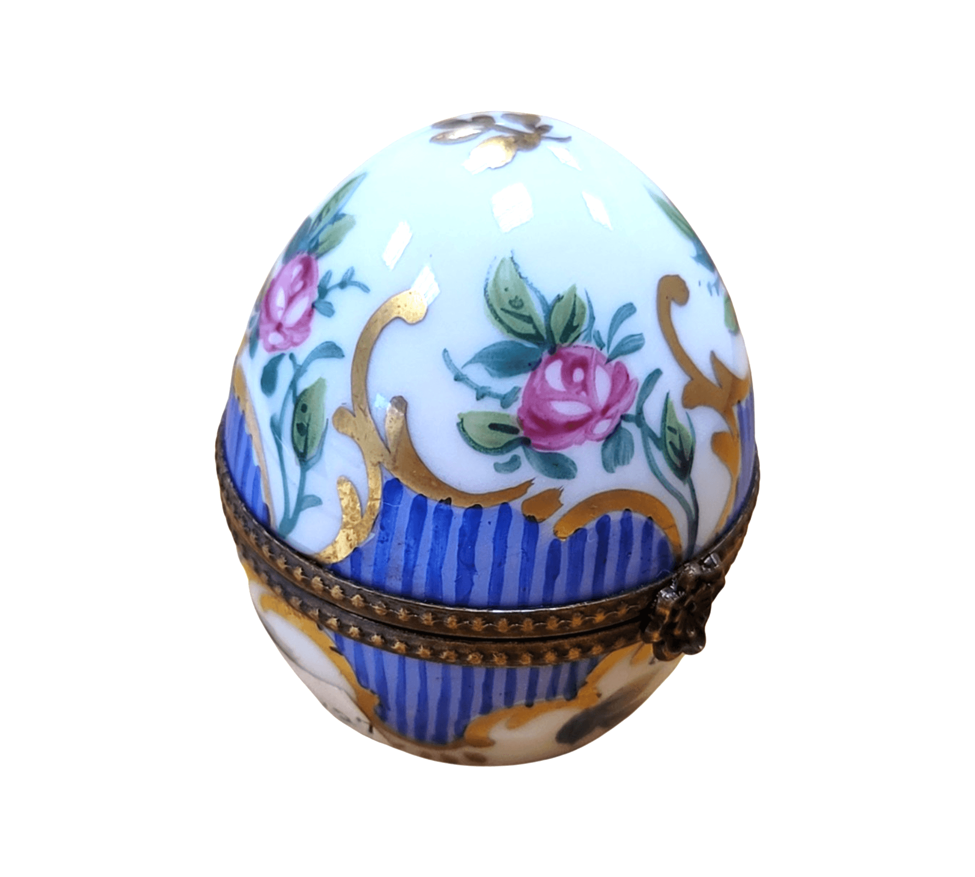 Blue Striped Porcelain Perfume Egg Porcelain Limoges Perfume egg French Trinket Box