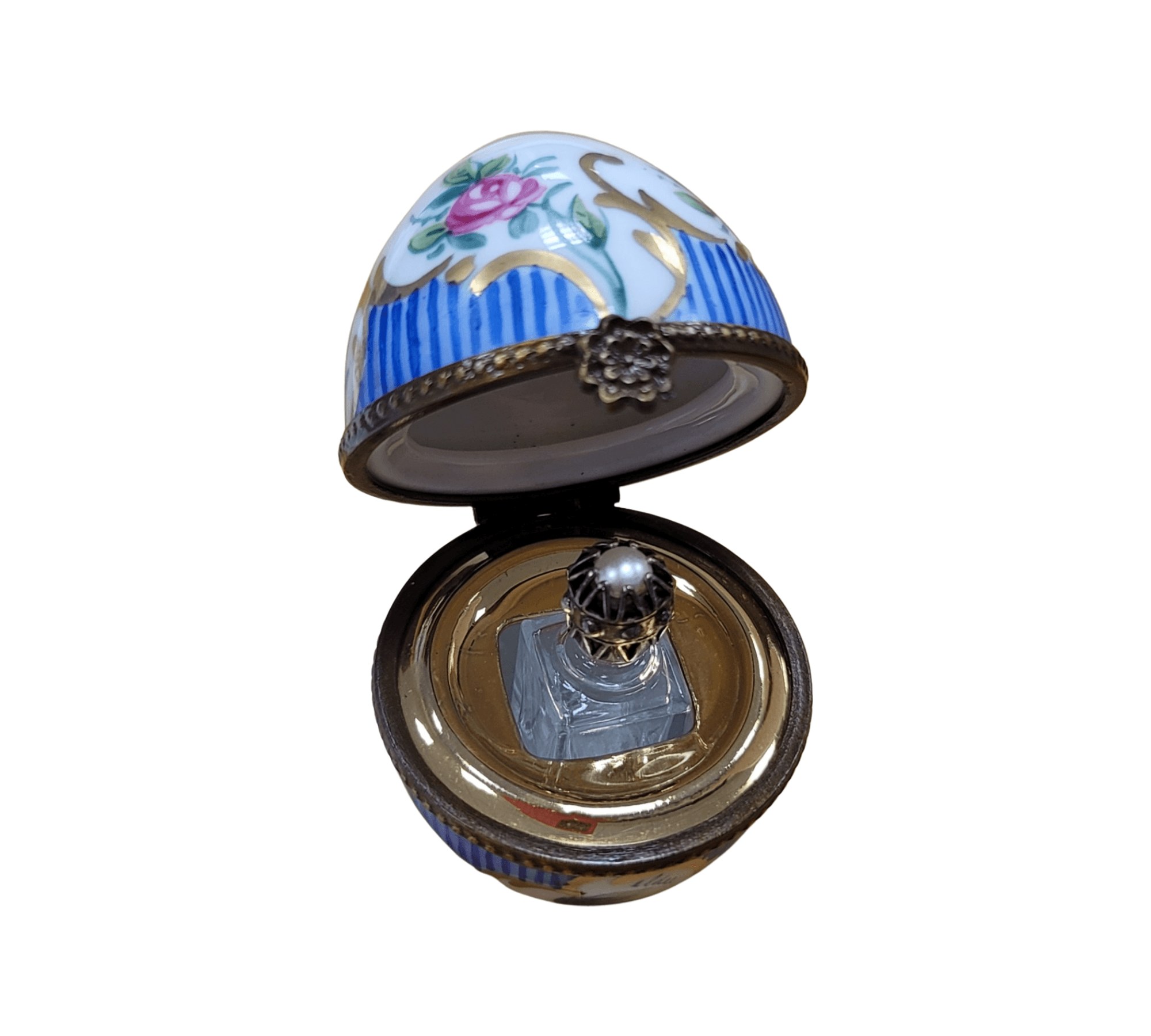 Blue Striped Porcelain Perfume Egg Porcelain Limoges Perfume egg French Trinket Box