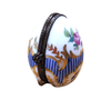 Blue Stripes Elegant Picture Frame Porcelain Limoges egg French Trinket Box