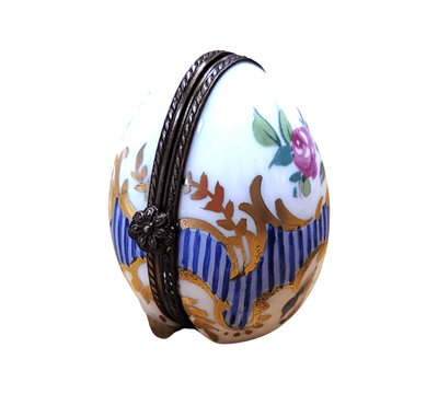 Blue Stripes Elegant Picture Frame Porcelain Limoges egg French Trinket Box