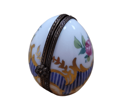 Blue Stripes Elegant Picture Frame Porcelain Limoges egg French Trinket Box